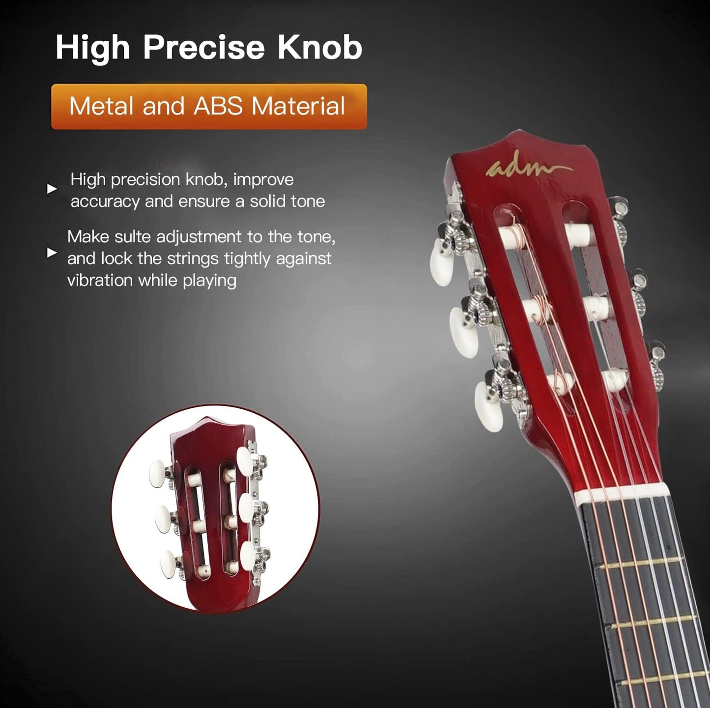 ADM Beginner Acoustic Classical Guitar 30 Inch Nylon Strings Wooden Guitar Bundle Kit for Kid Boy Girl Student Youth Guitarra Online Lessons with Gig Bag, Strap, Tuner, Extra String,Pick,Sunbrust 1