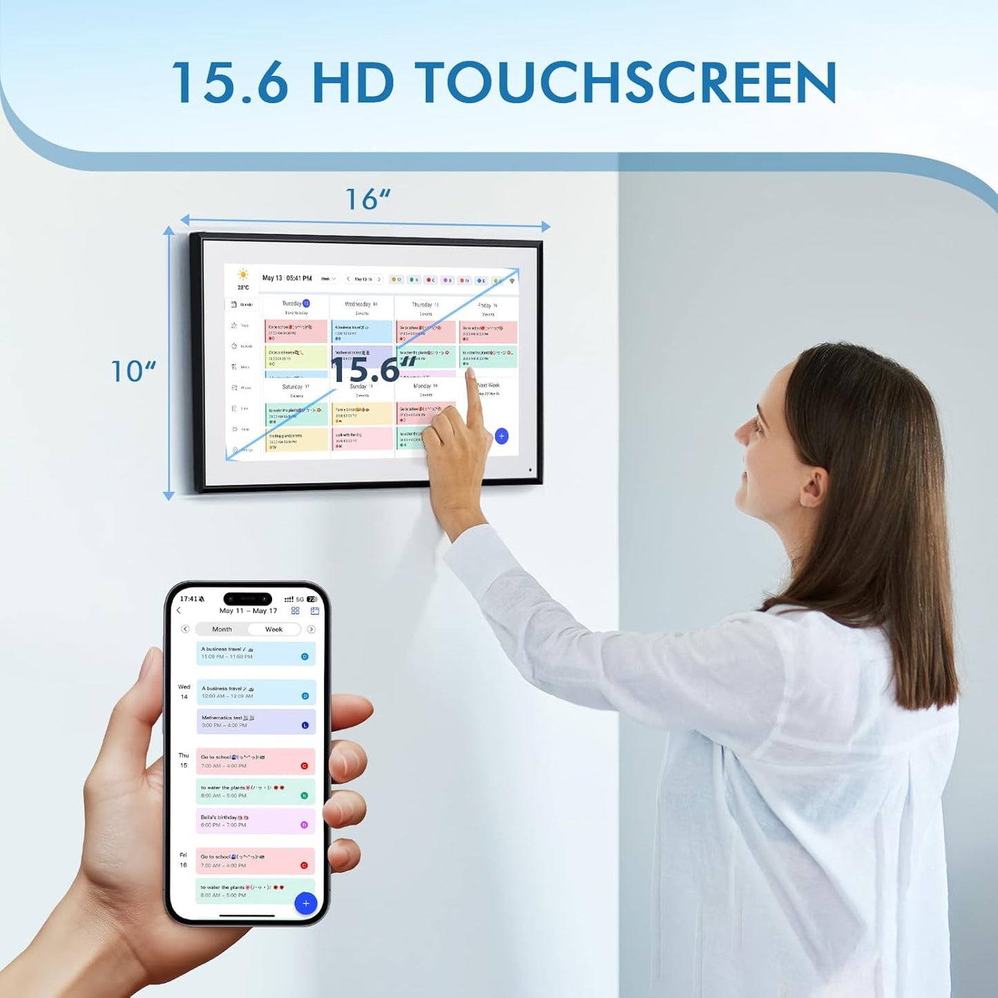 Calendar Digital 15.6 Inch Electronic Calendar&Chore Chart, 1920 * 1080P IPS Touchscreen Wall Smart Weekly and Monthly Planner for Family Black Gift for Mother mom Women