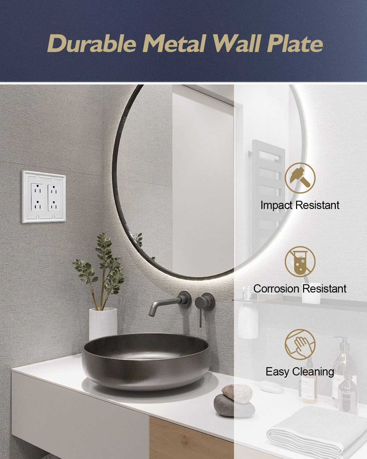 2-Pack Double Decorator Wall Plate, Off White Outlet Cover Plate for GFCI Outlet, Receptacle, Dimmer Switch, 4.96''*4.88'', Midsize