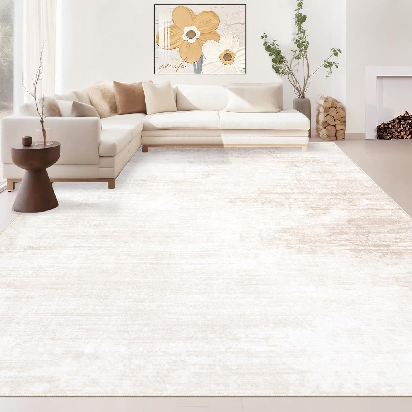 Area Rugs 8x10 Living Room: Washable Rug Modern Abstract Large Rugs Soft Non Slip Neutral Rug Stain Resistant Indoor Carpet for Bedroom Kitchen Dining Room Table Nursery Home Office Rugs(Beige,8'x10')