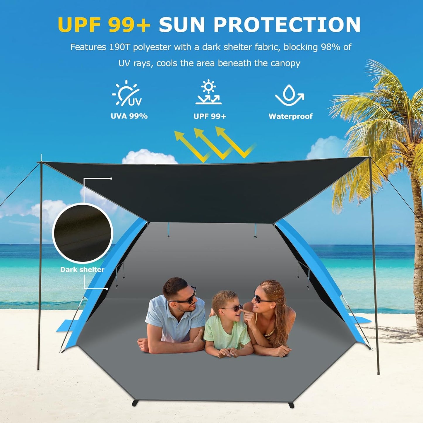 Gorich Beach Tent with Canopy - Easy Setup 3-4/5-6/7-8 Person Portable Sun Shelter, UPF 50+ UV Protection Sun Shade, Lightweight & Compact Beach Cabana for Family Travel