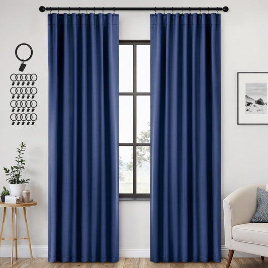 ANRODUO Back Tab Blackout Curtains for Bedroom Living Room, Rod Pocket Pinch Pleated Thermal Insulated Room Darkening Curtains 84 Inches Long 2 Panels, Navy Blue, 42 x 84 Inch