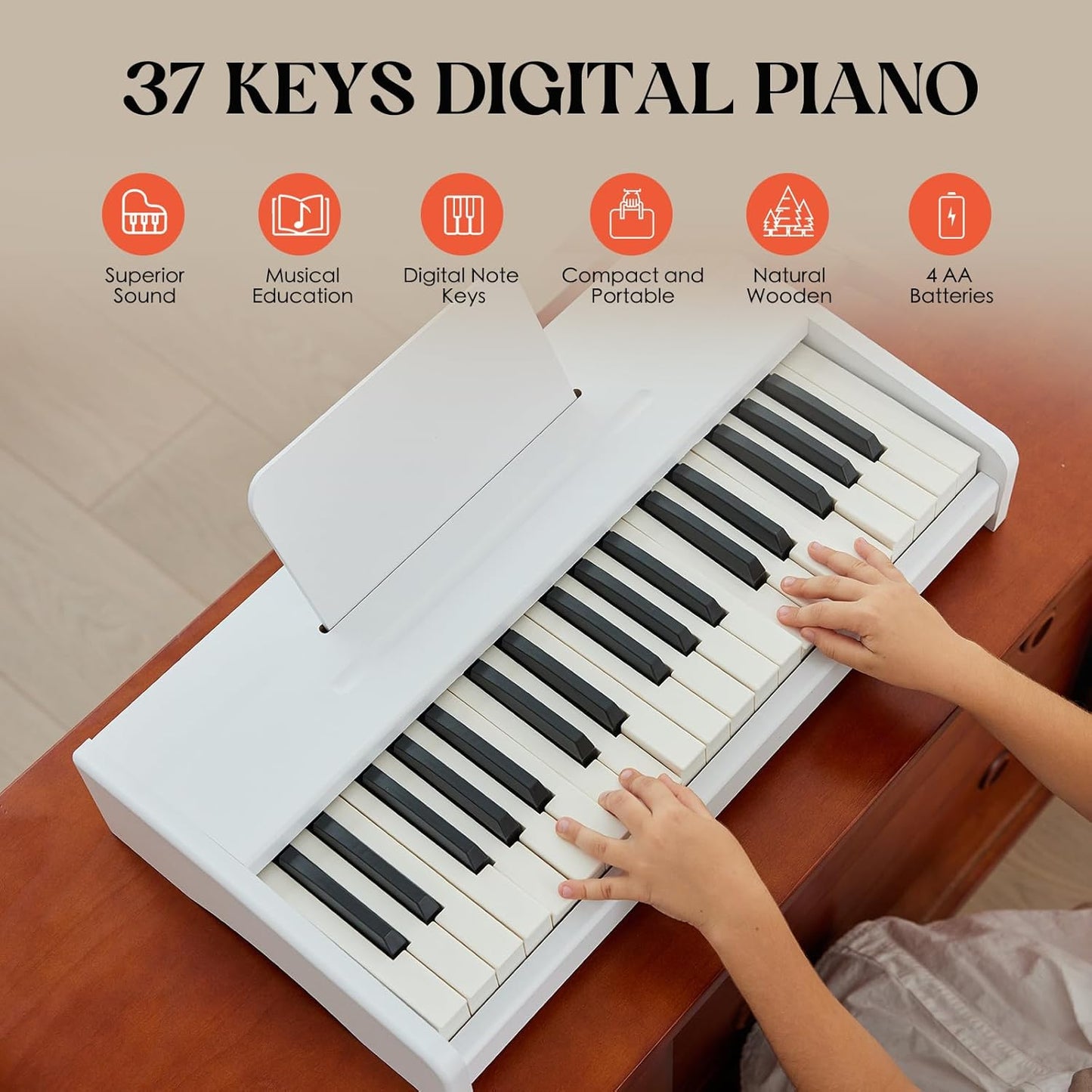 Kids Piano Keyboard, 37 Keys Digital Piano for children, Toddler Music Educational Instrument Toy Wood Piano for 3+ Girls and Boys