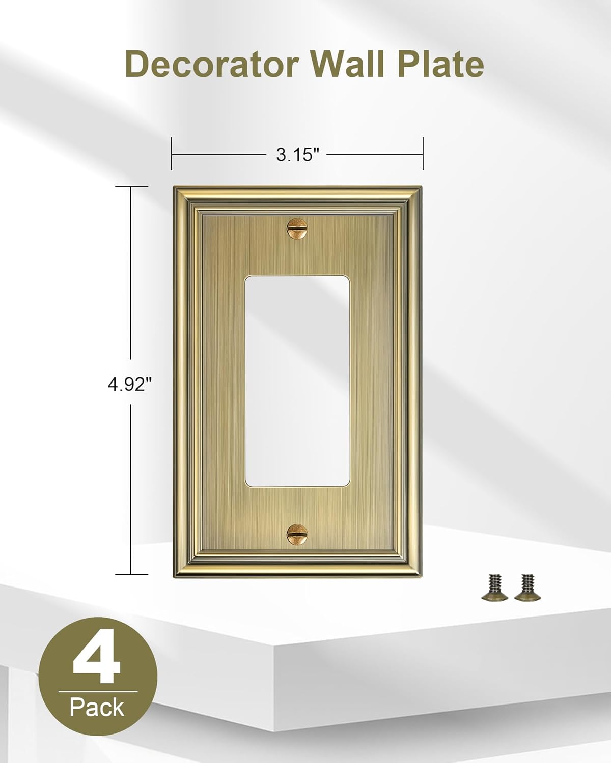 4-Pack Decorator Cover Plate, Antique Brass Decorative Switch Plates and Outlet Covers, Durable Zinc Alloy Wall Plates for Electrical Outlets, Receptacle, GFCI Outlet, Dimmer Switch