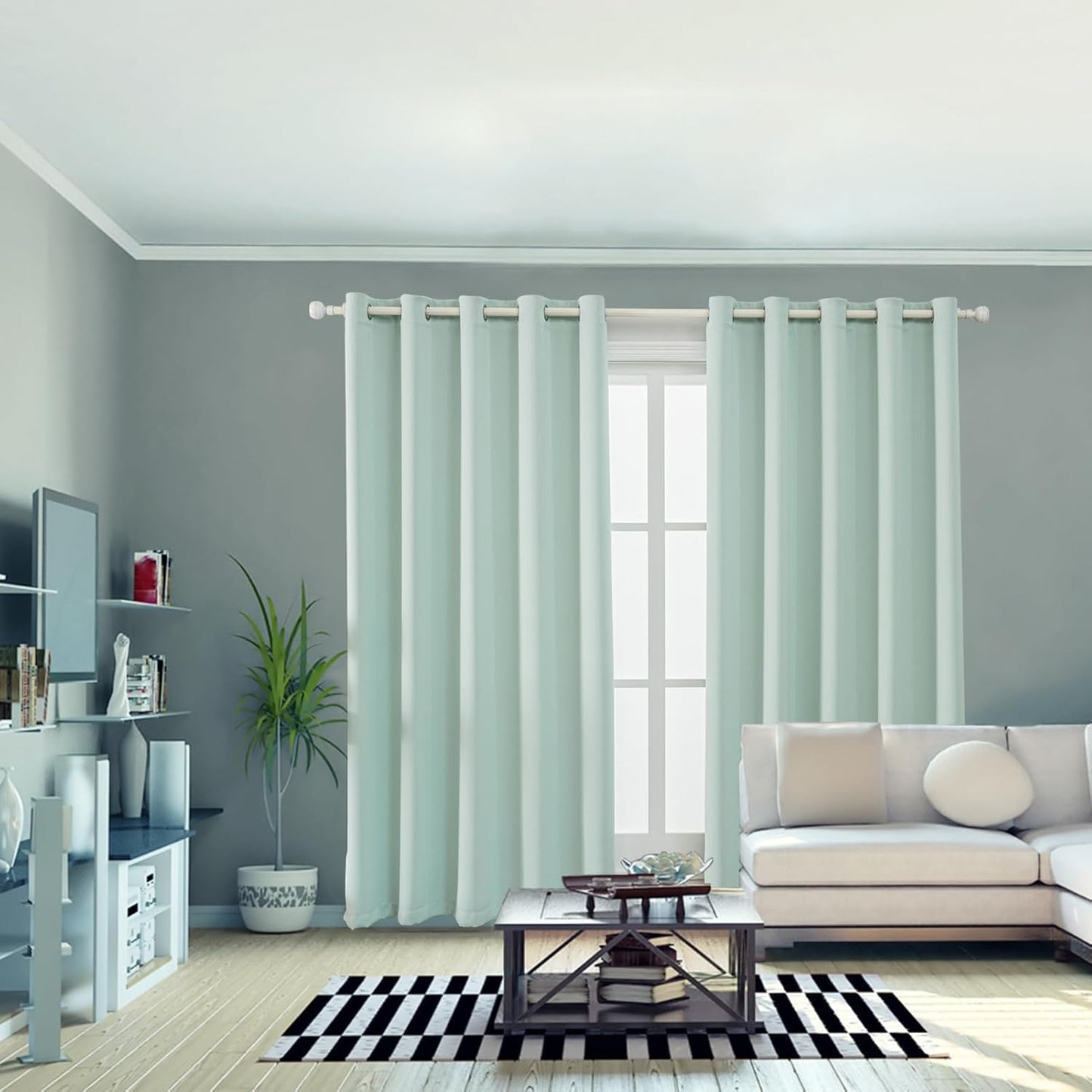 Anytime 100% Blackout Curtain Set, Thermal Insulated & Energy Efficiency Window Draperies for Guest Room, Full Shading Panels for Shift Worker and Light Sleepers（Light Blue, 2 Panels, 70W x 108L）