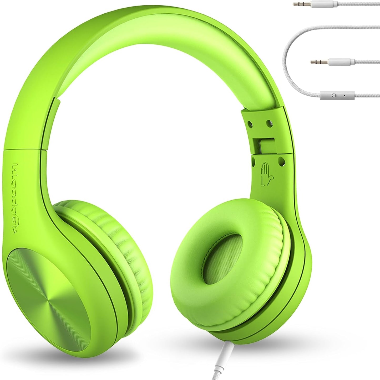 LilGadgets Connect+ Pro Wired Kids Headphones for School w/Microphone, Volume Limiting & Noise Reduction Over-Ear Headset w/Cord, SharePort Technology & SoftTouch Padding, Green Headphones for Kids