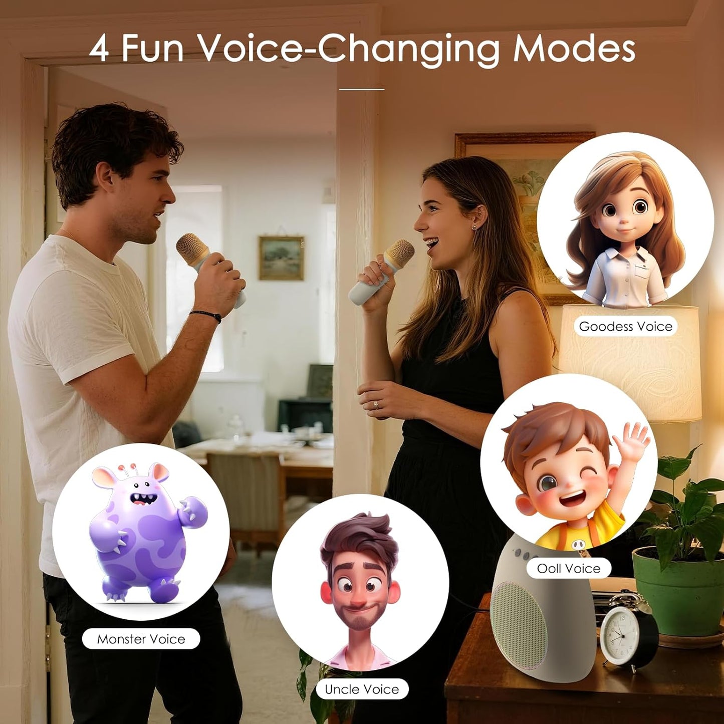 Karaoke Machine for Kids Adults Portable Bluetooth Speaker with 2 Wireless Microphones LED Lights Artistic Design 8-Hour Battery Support Family&Party Choice Fun for All Ages Gifts