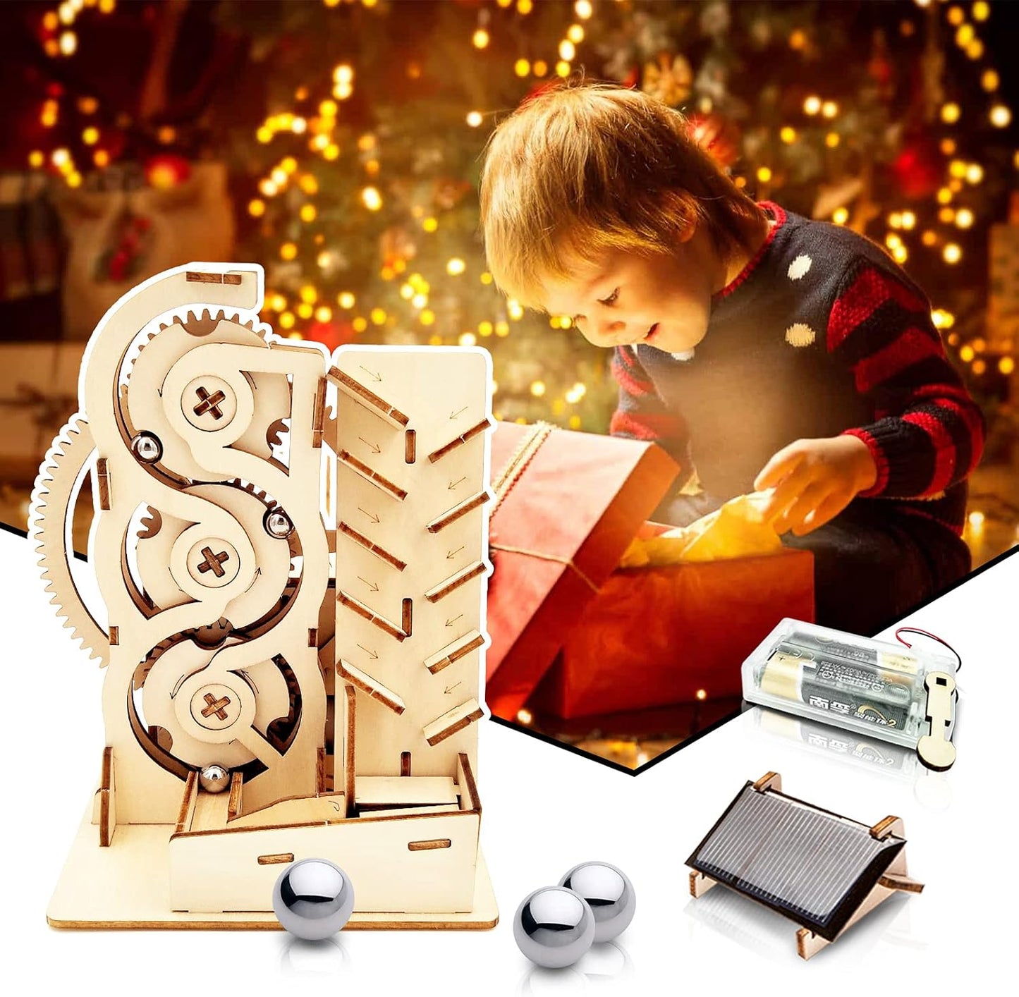 Solar 3D Wooden Puzzle Marble Run DIY Model Kit Craft Sets Educational Wood Mechanical Building Toys STEM Science Experiments Projects Birthday Gift for Adult Men Kids
