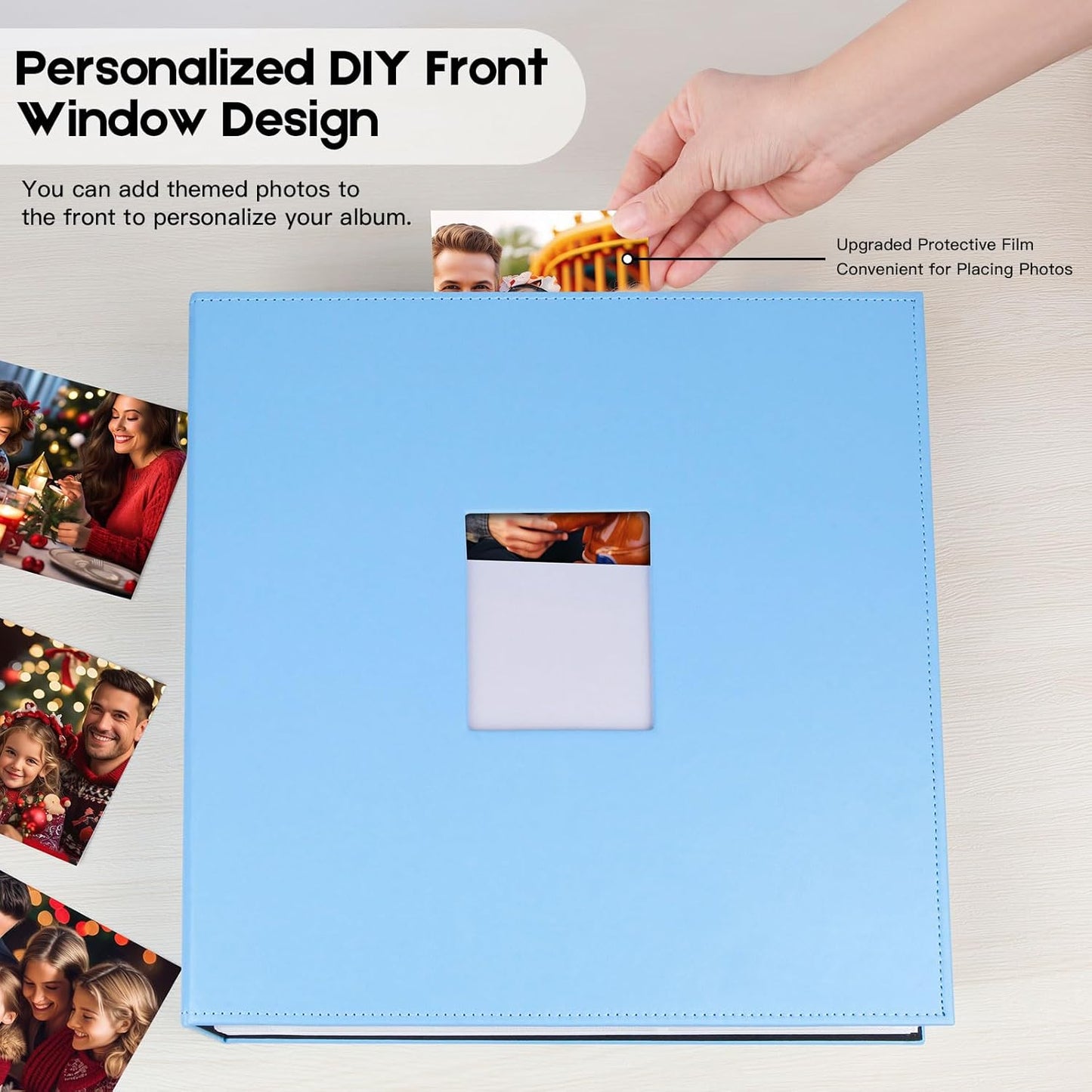 Aevdor 700 Pockets Photo Album 4x6, Extra Large Capacity Leather Cover Wedding Family Photo Albums Holds 700 Horizontal and Vertical Photos, Acid-free Pages 4x6 Photo Album with Front Window (Blue)