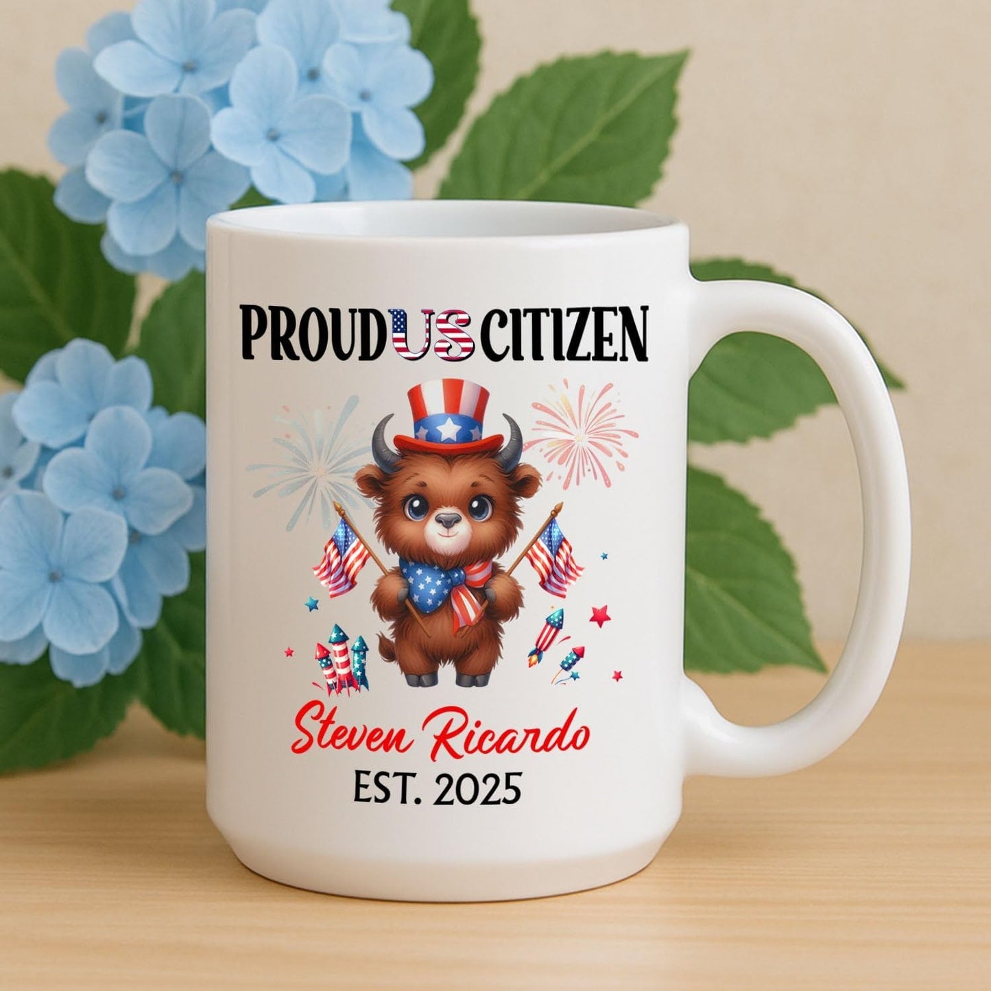 Proud Us Citizen White Coffee Mug Gift For Brother Sister Dad Mom, Personalized Statue of Liberty White Mug, Citizenship Celebration Travel Cup, Custom Year & Name Us Citizenship Coffee Cup 11Oz 15Oz