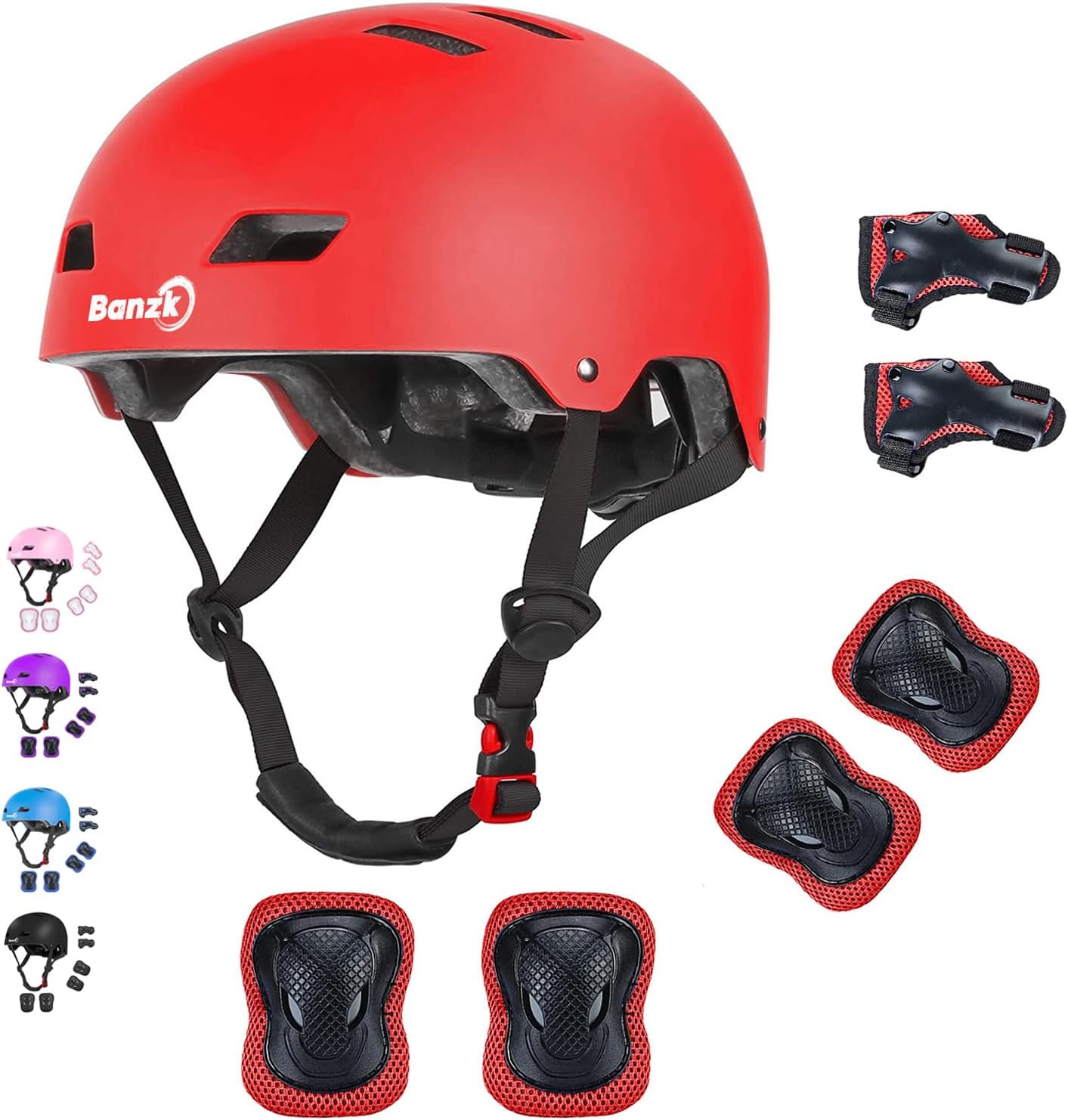 Adjustable Kids Bike Helmet with Knee Pads Elbow Pads Wrist Guards for Age 3-5-8-14+ Youth/Teens,Ventilation Multi-Sport Scooter Roller Skate Rollerblading Skateboarding Climbing Cycling