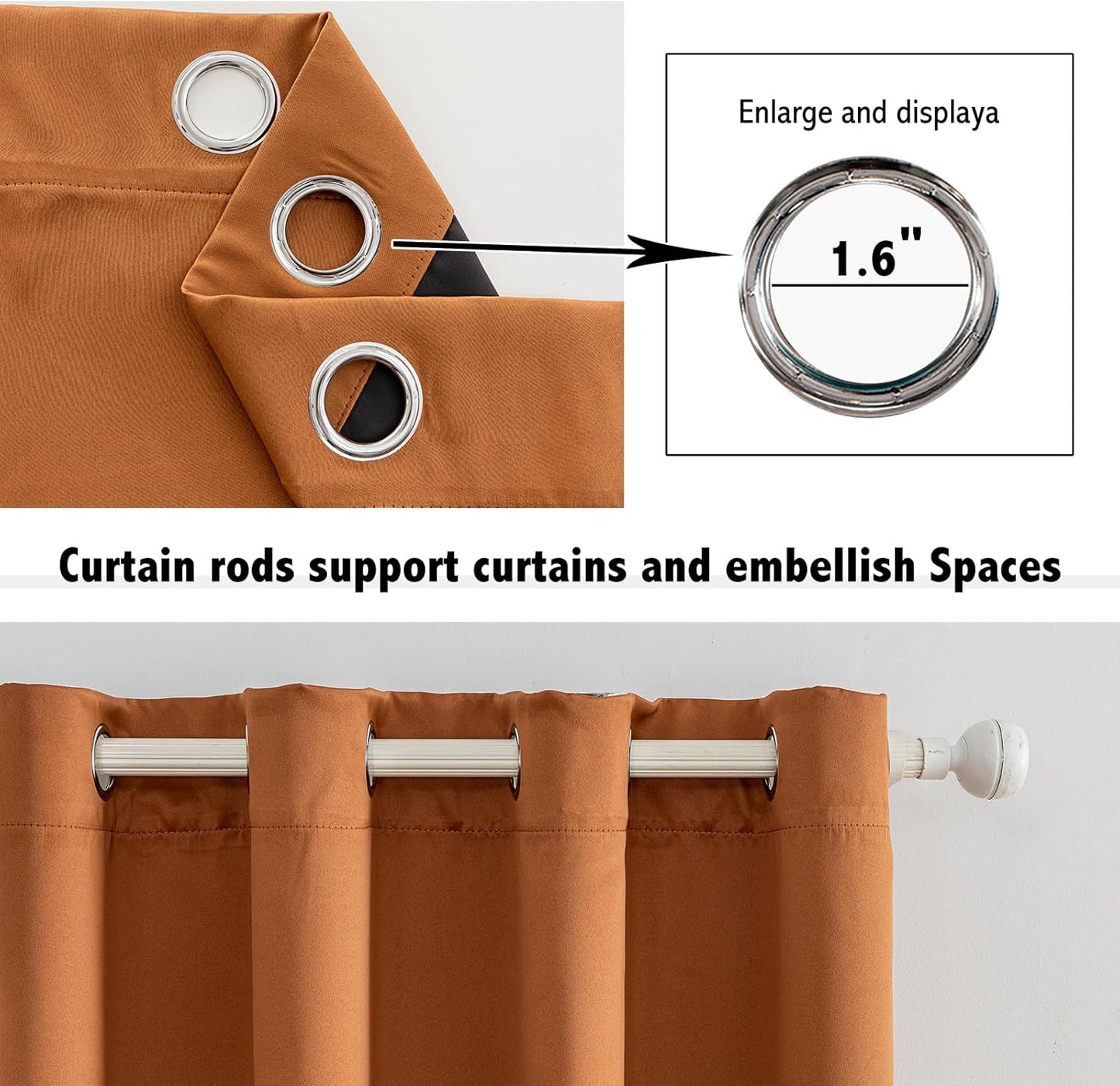 Anytime 100% Blackout Curtain Set, Thermal Insulated & Energy Efficiency Window Draperies for Guest Room, Full Shading Panels for Shift Worker and Light Sleepers（Orange, 2 Panels, 52W x 108L）