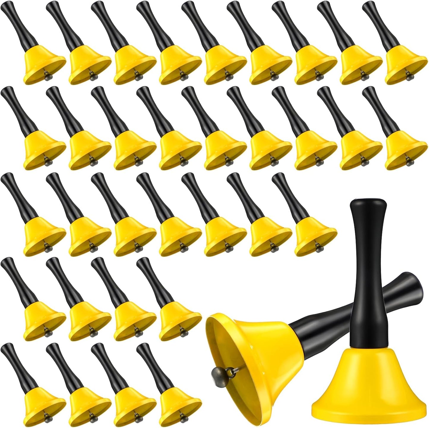 Yeshone 50 Pcs Hand Steel Call Bells Bulk Wedding Dinner Service Bells with Wood Handles for the Sick Elderly Alert Classroom Alarm, 1.97 x 3.66 Inches(Yellow)