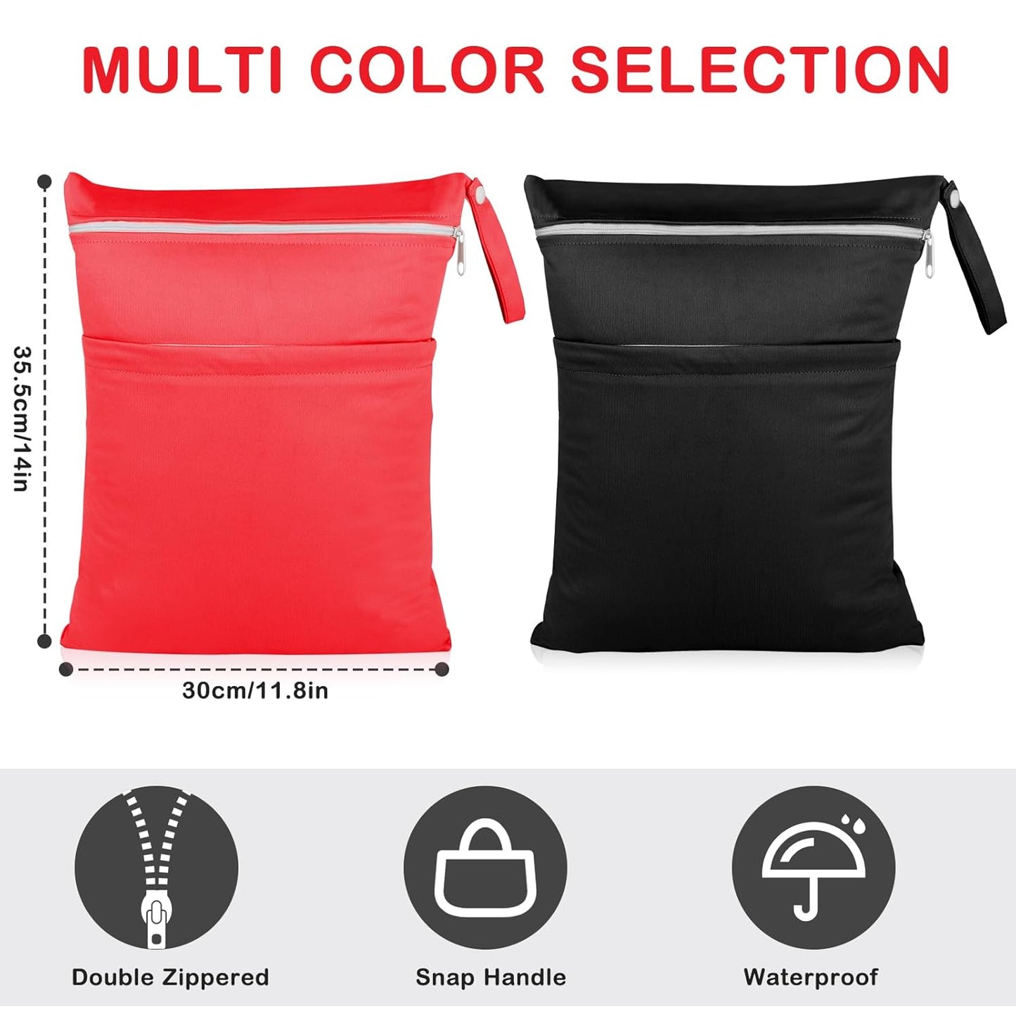 Angel Love Wet Bags, 2 Pack Baby Cloth Diaper Wet/Dry Bags with Two Zippered Pockets, Travel, Beach, Pool, Gym Bag for Swimsuits or Wet Clothes, Waterproof Washable Reusable, L212213