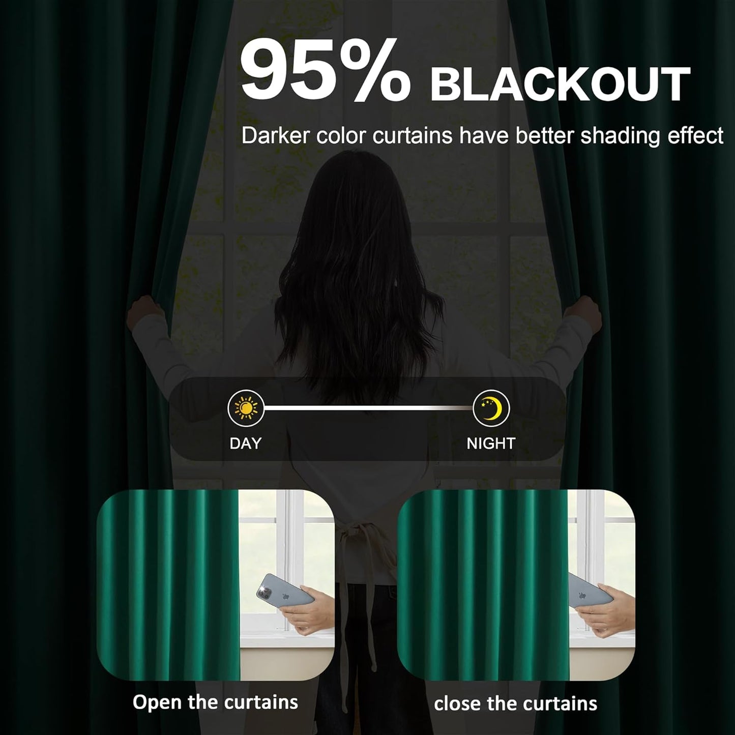 KEQIAOSUOCAI Dark Hunter Green Window Draperies 120 Inches Long 10 Feet Tall, Pinch Pleat Room Darkening Thermal Insulated Curtains for Living Room Emaerald Green 40 x 120-inch 2 Panels