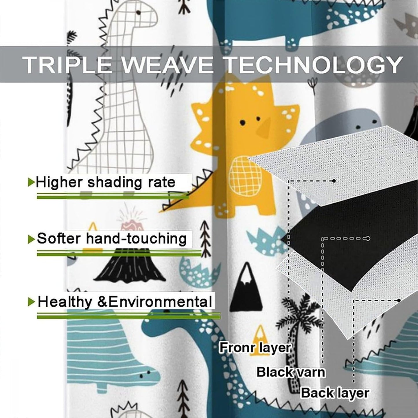 Kids Dinosaur Curtains for Boys Girls Bedroom Decor Cartoon Dino Colorful Cute Funny Wildlife Animal Printed Blackout Rod Pocket Window Drapes for Baby Nursery Playroom Living Room W42xL84in 2 Panels