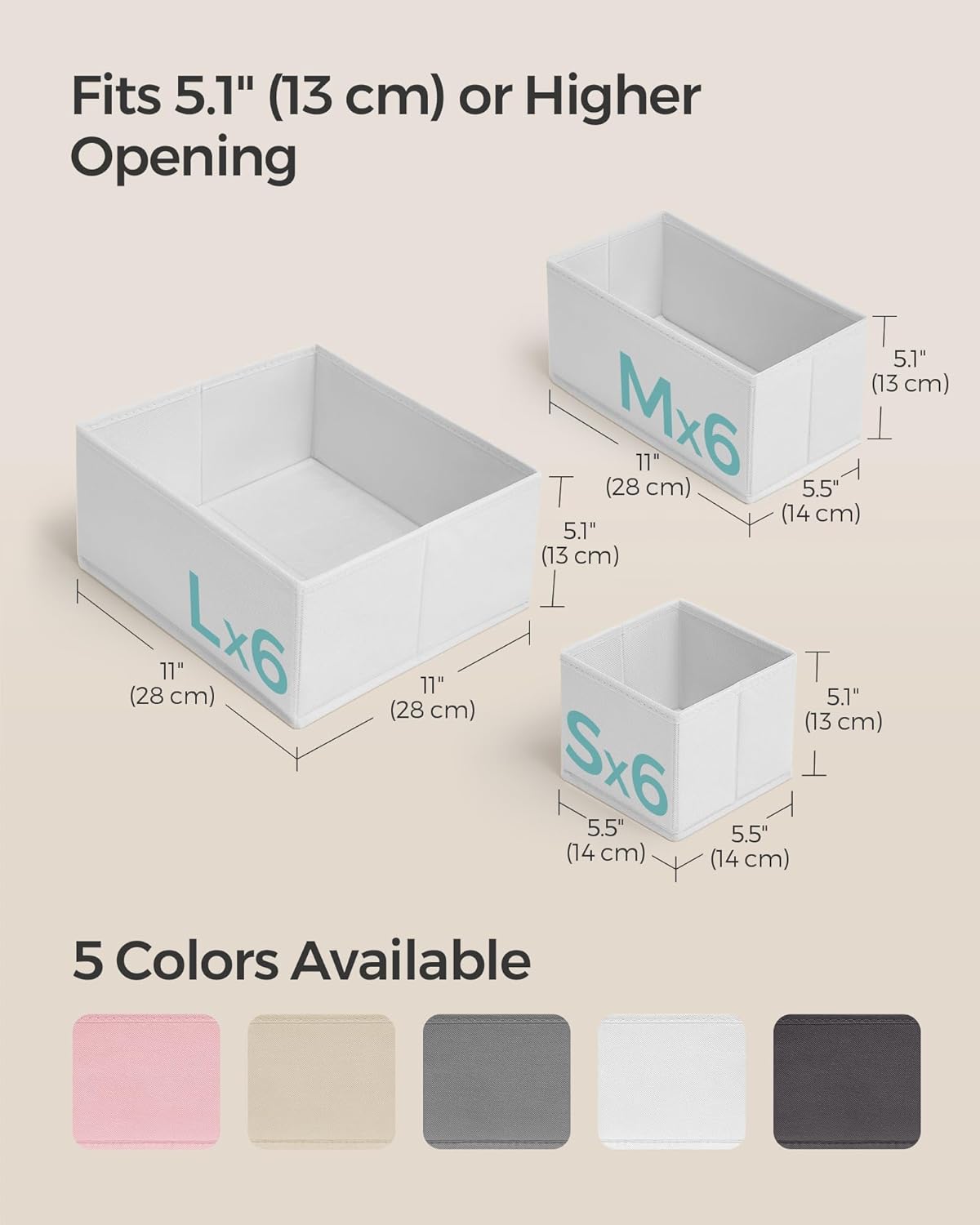 SONGMICS Drawer Organizers, Dresser Divider Organizers, Set of 18, Foldable Fabric Storage Boxes for Socks, Underwear, Bras, Ties, Scarves, Cloud White URDZ006W03