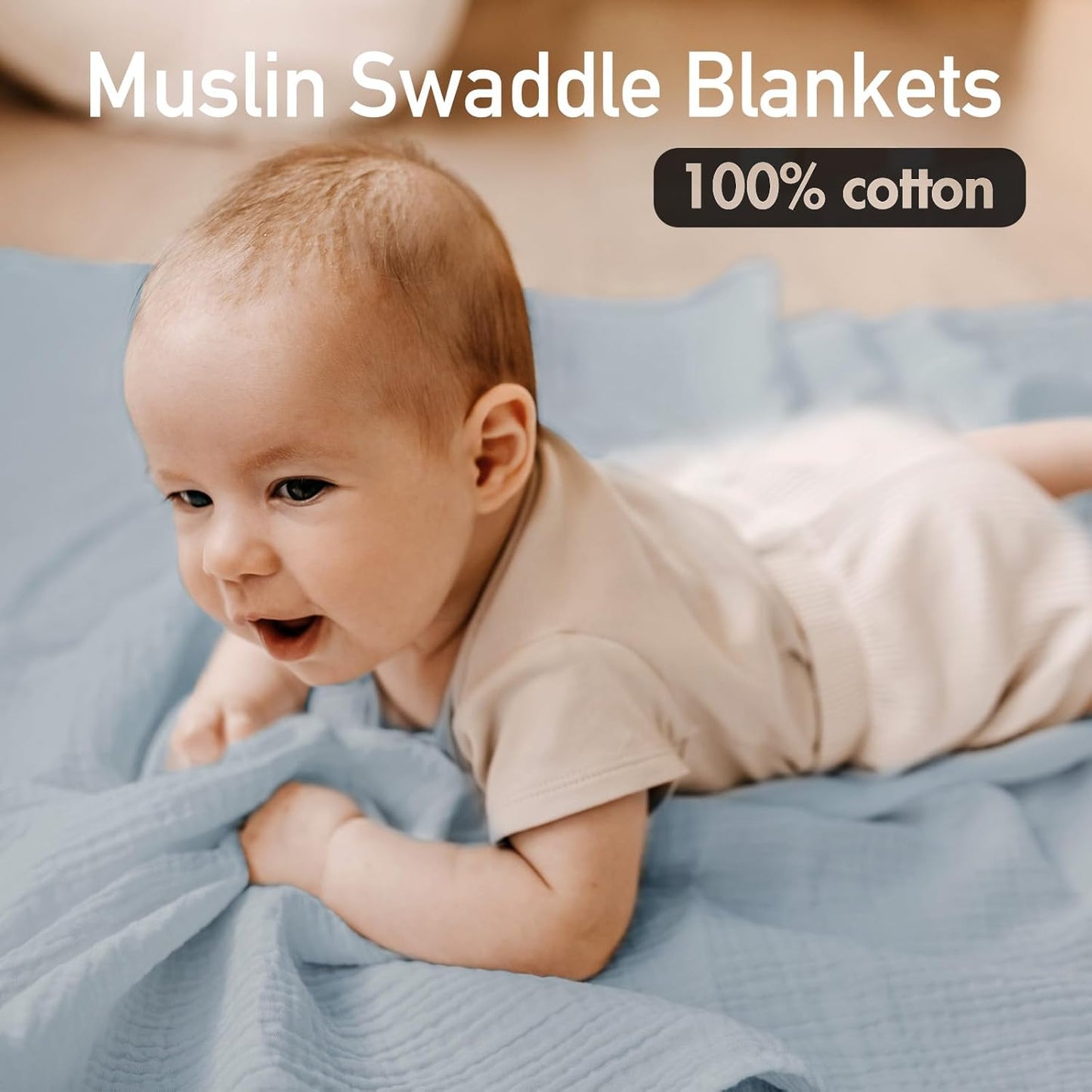 GLLQUEN BABY Muslin Swaddle Blankets,3-Pack Receiving Blanket for Newborn Boys and Girls,Baby Swaddle Blanket Unisex, Elephant,Baby Essentials, Registry & Gift, 40 x 38 inches