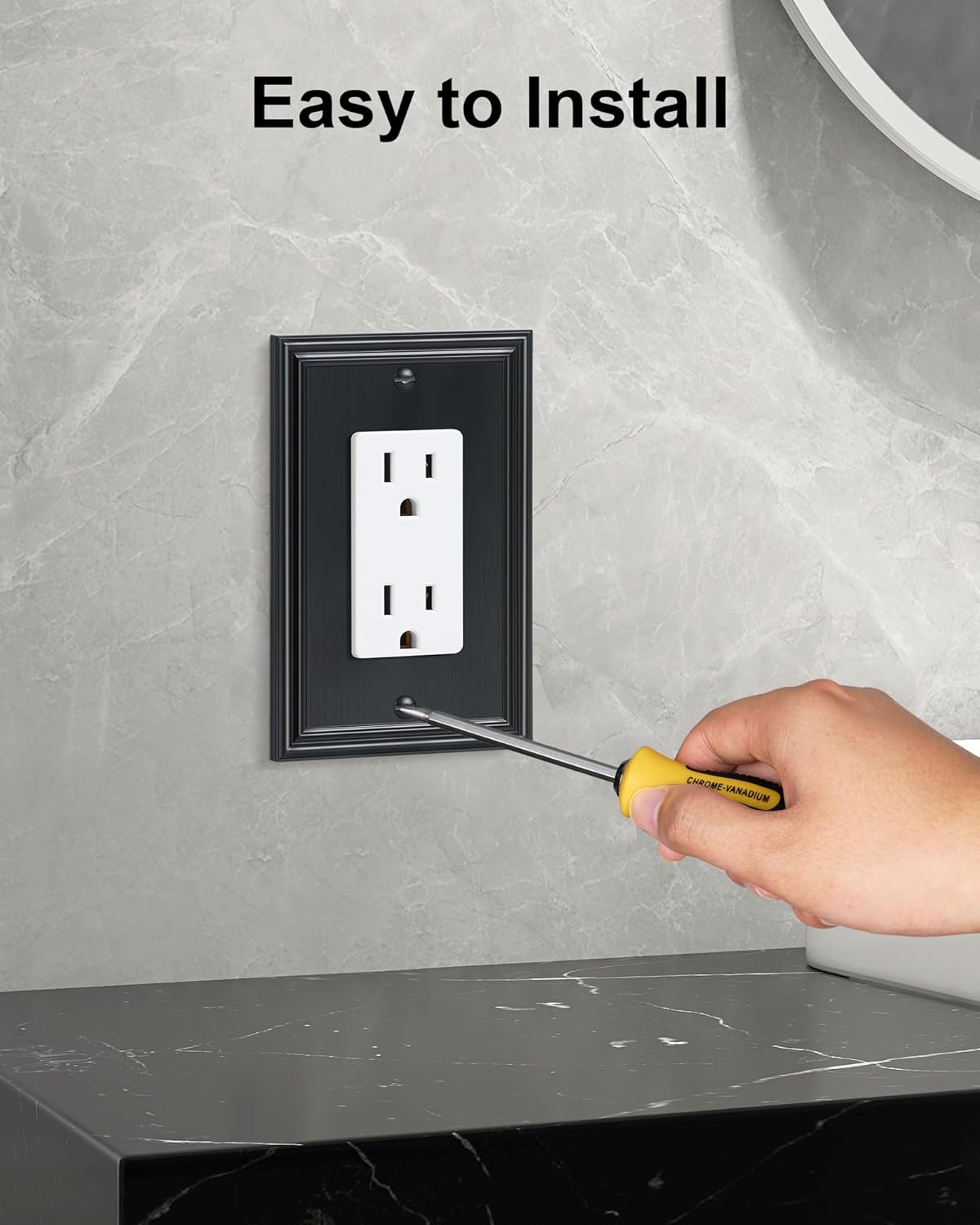 6-Pack Decorator Outlet Cover Plate, Black Decorative Switch Plates and Outlet Covers, Durable Zinc Alloy Wall Plates for Electrical Outlets, Receptacle, GFCI Outlet, Dimmer Switch