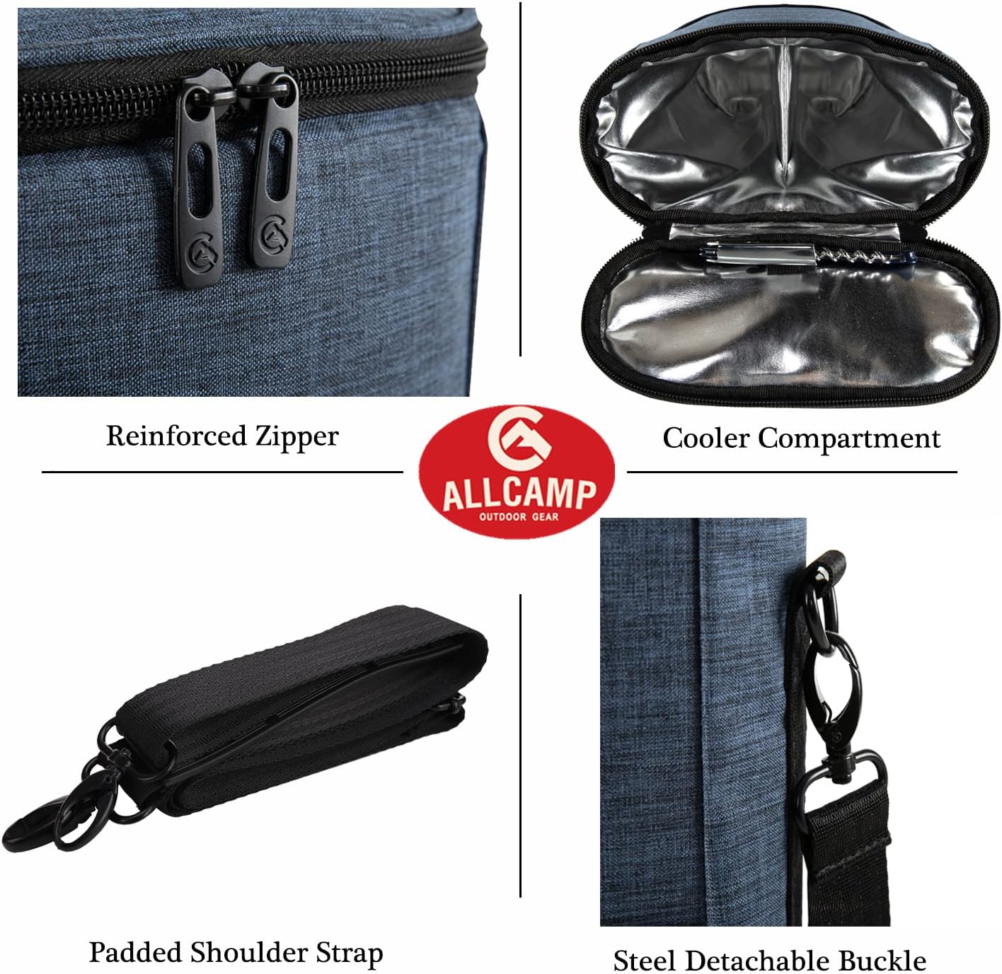 ALLCAMP 2 Bottle Wine Tote Carrier - Insulated Portable Padded Canvas Wine Bag for Travel, BYOB Restaurant, Wine Tasting, Party, Great Christmas Day Gift for Wine Lover，Blue