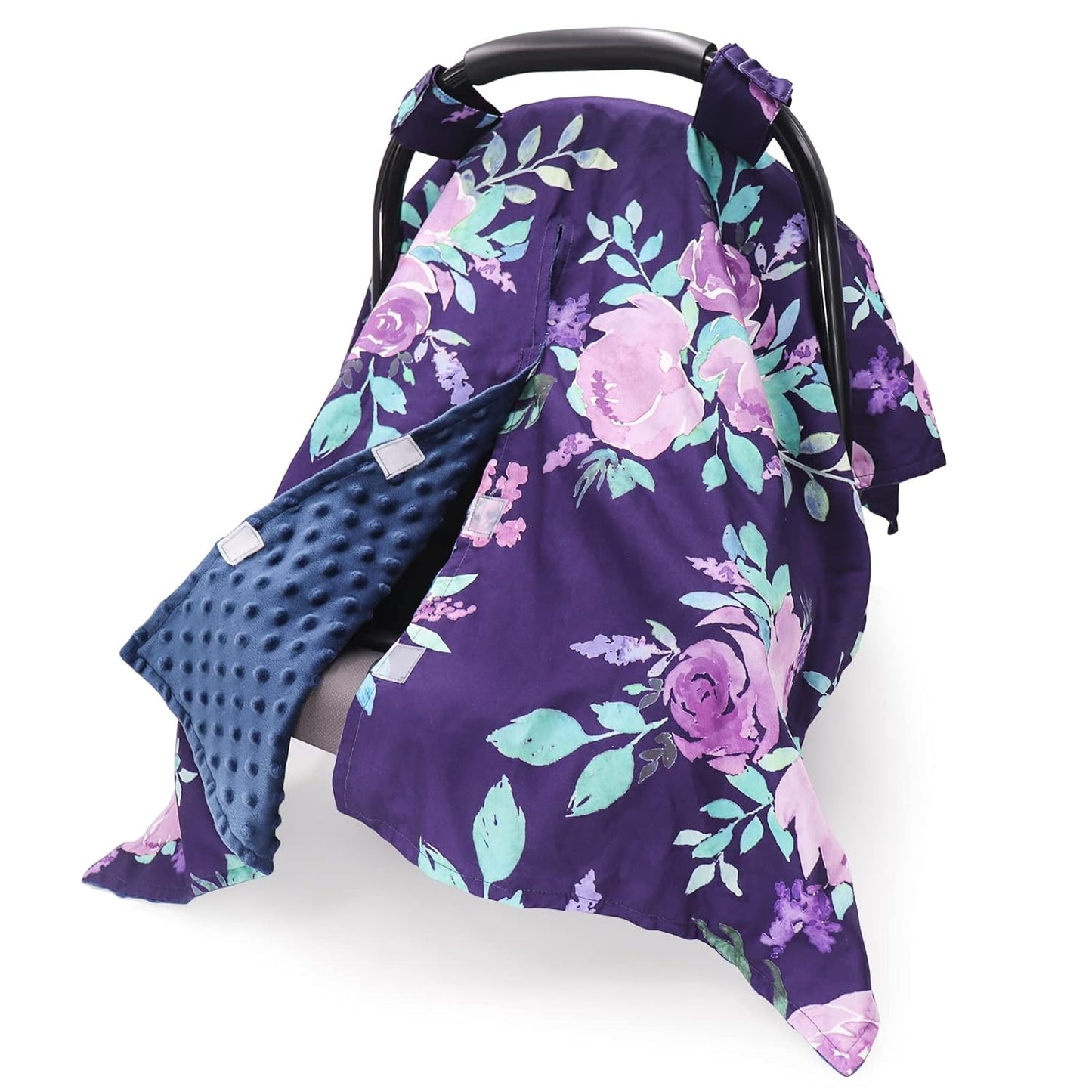 TANOFAR Car Seat Cover Baby, Carseat Covers Baby Boy Girl, Peekaboo Opening Infant Car Seat Cover for Winter, Warm & Cozy, Purple Floral