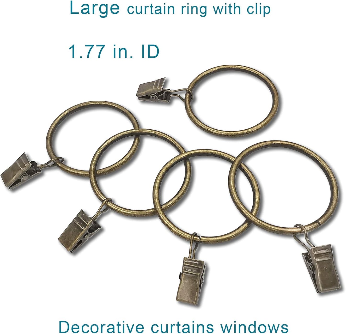 40 Pack Bronze Curtain Rings with Clips, Curtain Hooks Hangers Clip Rings for Hanging Drapes Bows Hat, Drapery Rings 1.77 in I D, Fits up to 1.5 in Diameter Curtain Rod.