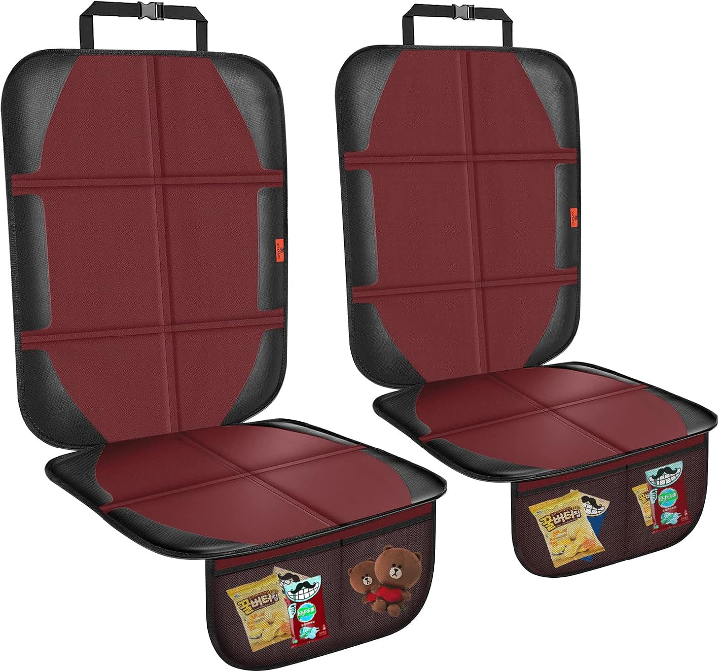 Car Seat Protector,2 Pack Automotive Seat Protectors Baby Carseat Pad Waterproof Durable 600D Fabric for Child Baby Car Seat Mat Vehicle Pet Cover 2 Storage Pockets (Wine Red)