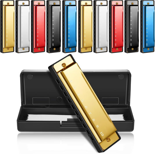 Liliful 10 Pcs 10 Hole Metal Kids Harmonica with Number Holes Musical Enlightenment Toys 5 Colors Educational Harmonica Instrument Charity Party Birthday Christmas Gifts for Girls Boys Adult Beginners