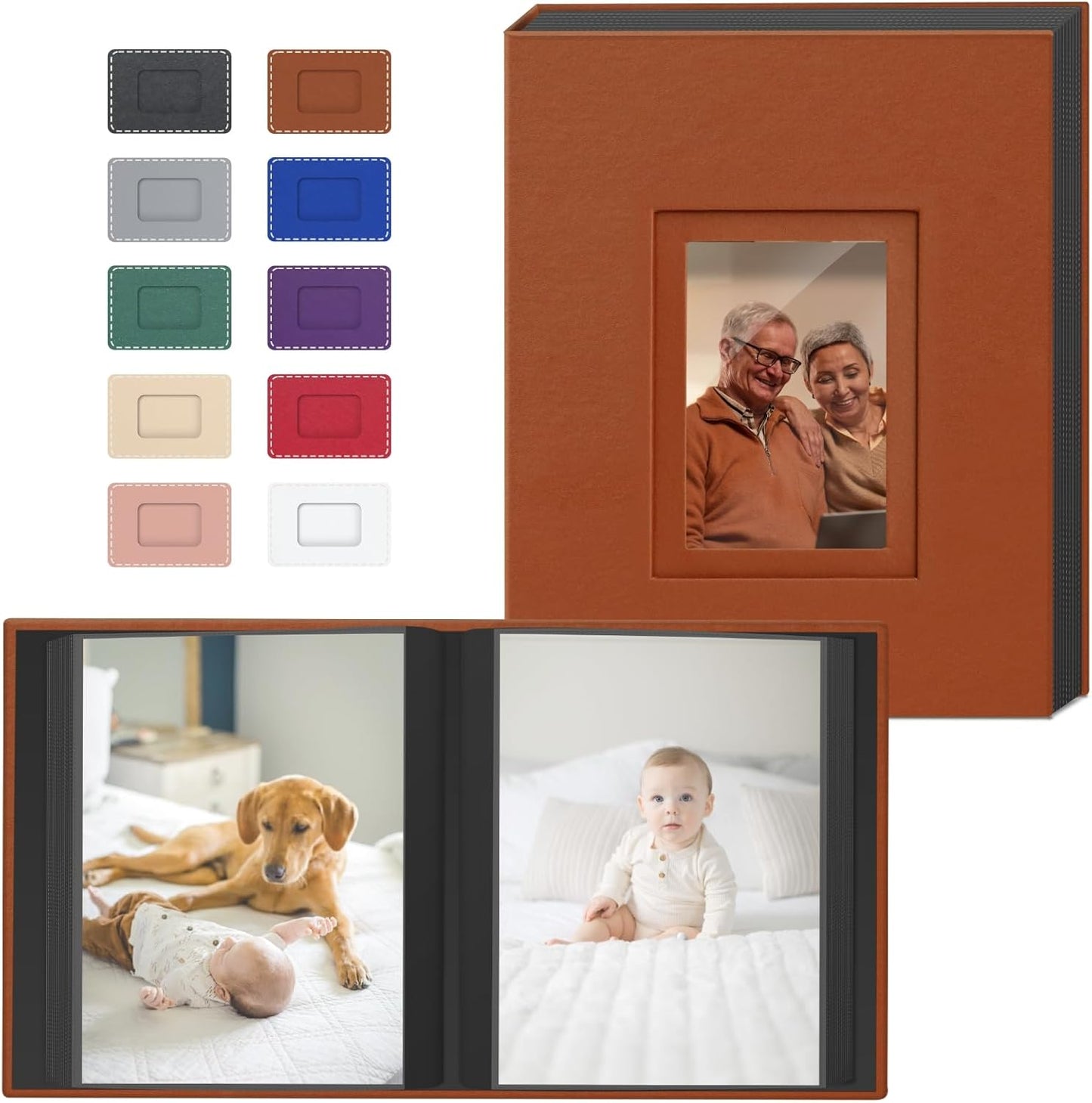 Popotop Photo Album 4x6 100 Pockets with Leather Hardcover Cover, Small Photo Album Holder Book with 50Pcs Pages for Family Travel Wedding Baby Gifts