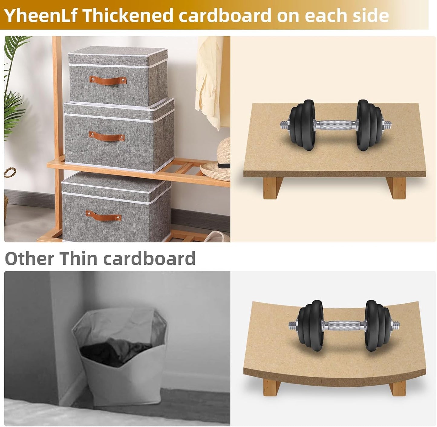 Collapsible Storage Bins with Lids, 1 Pack Linen Foldable Cloth Baskets, 15 x 9.8 x 9.8 Inch Closet Organizer Containers with Double Handles, Sweater Boxes for Bedroom, Grey