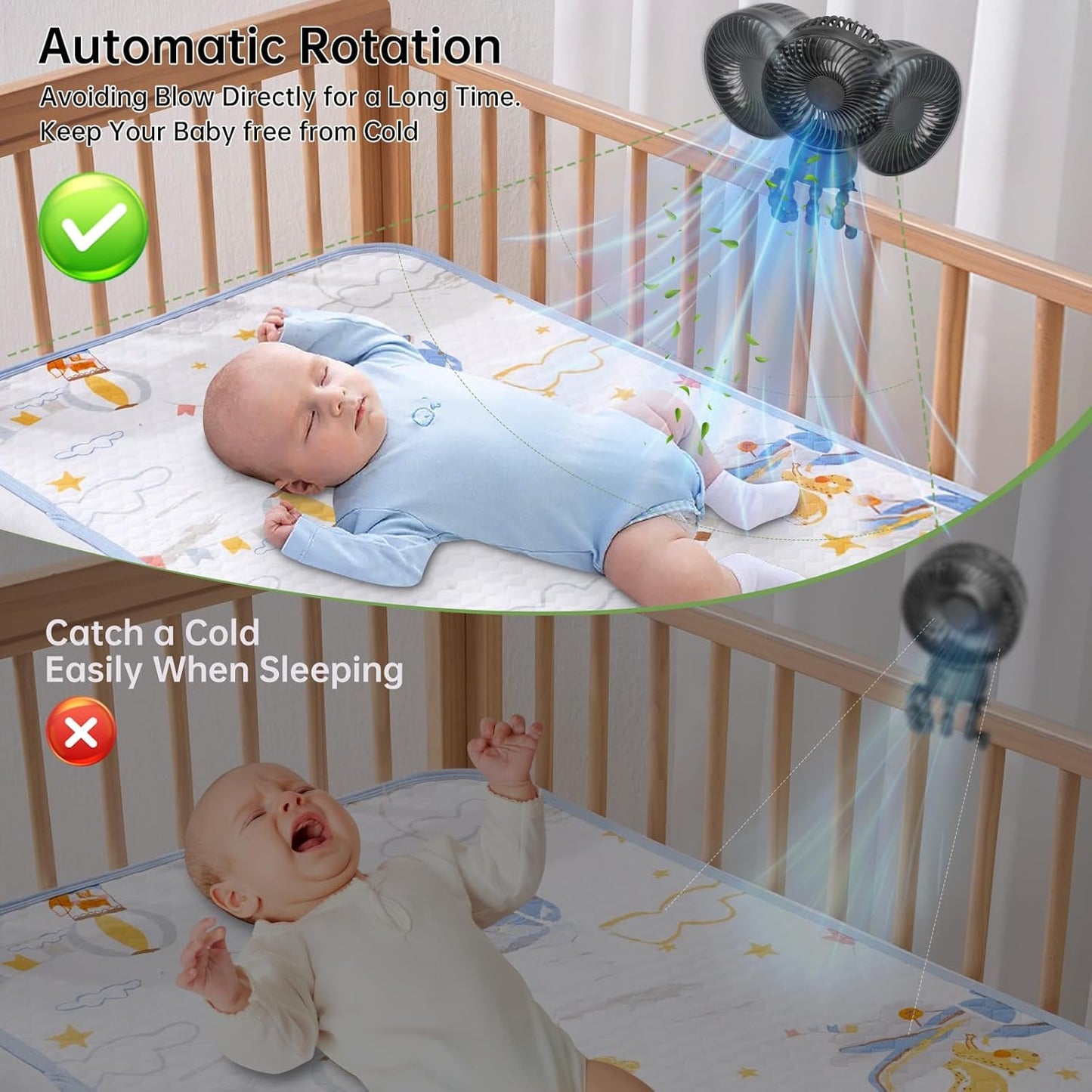 50H Portable Stroller Fan, 15000mAh Ultra-Long Battery Powered Rechargeable Personal Fans, Tripod Clip Fan with Auto Rotation，3 Speed Desk Handheld Cooling for Travel Car Seat Bedroom