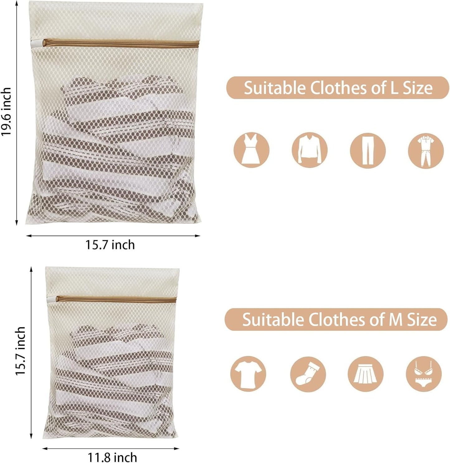 6 Pack Laundry Bag, Durable Honeycomb Mesh Laundry Bags Suitable for Delicate Clothes Washing (3 Large, 3 Medium) Beige
