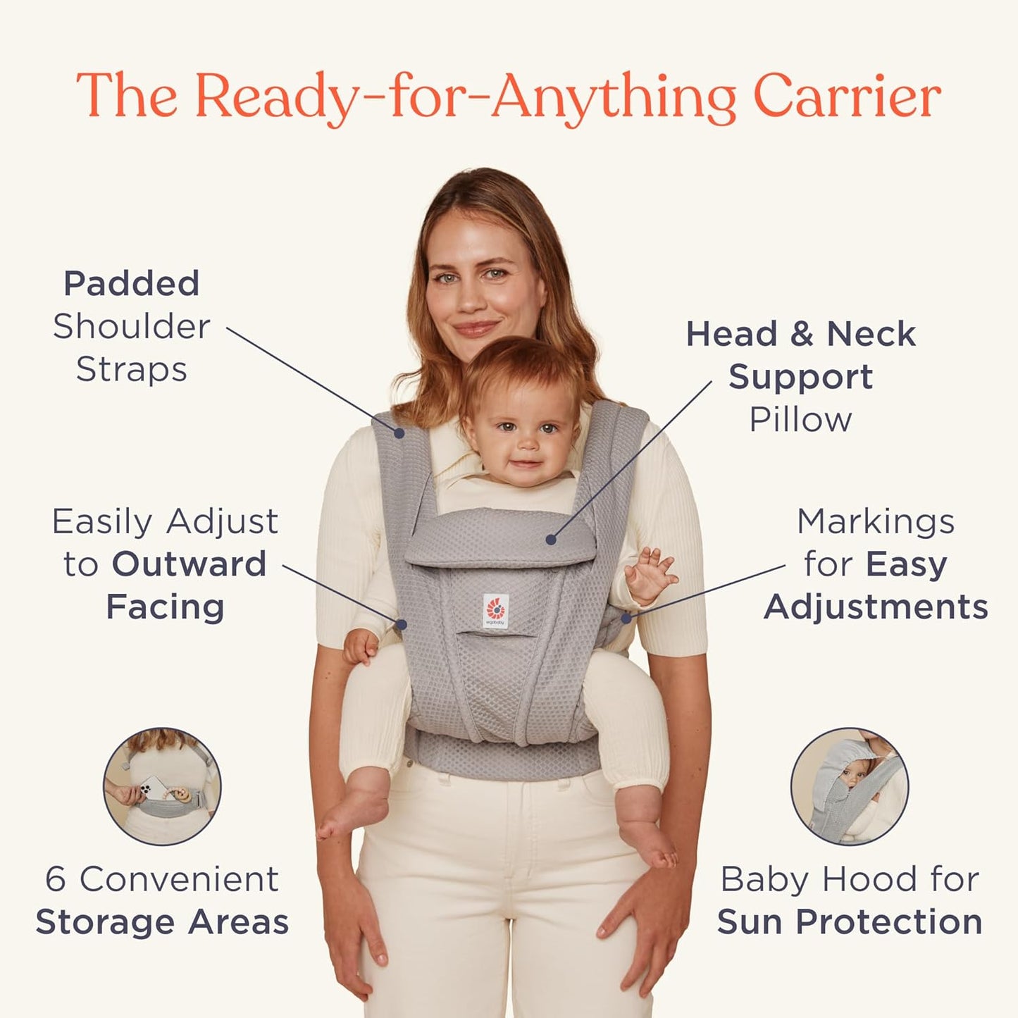 Ergobaby Omni Deluxe Baby Carrier Newborn to Toddler - Breathable Baby Carriers for Summer - All-Position Carrier with Enhanced Lumbar Support & Airflow (7-45 Pounds), Mesh, Serene Blue