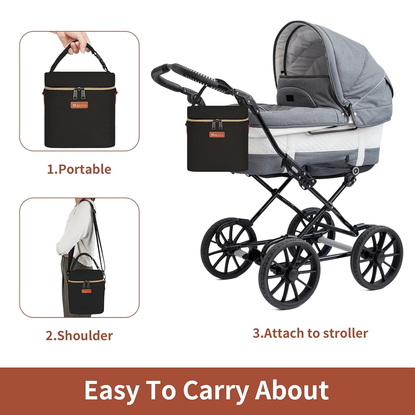 Mancro Breastmilk Cooler Bag Travel, Fits 4 Baby Bottles Up to 9 Ounce, Baby Bottle Bag with Ice Pack, Insulation Breast Milk Cooler Travel, Black