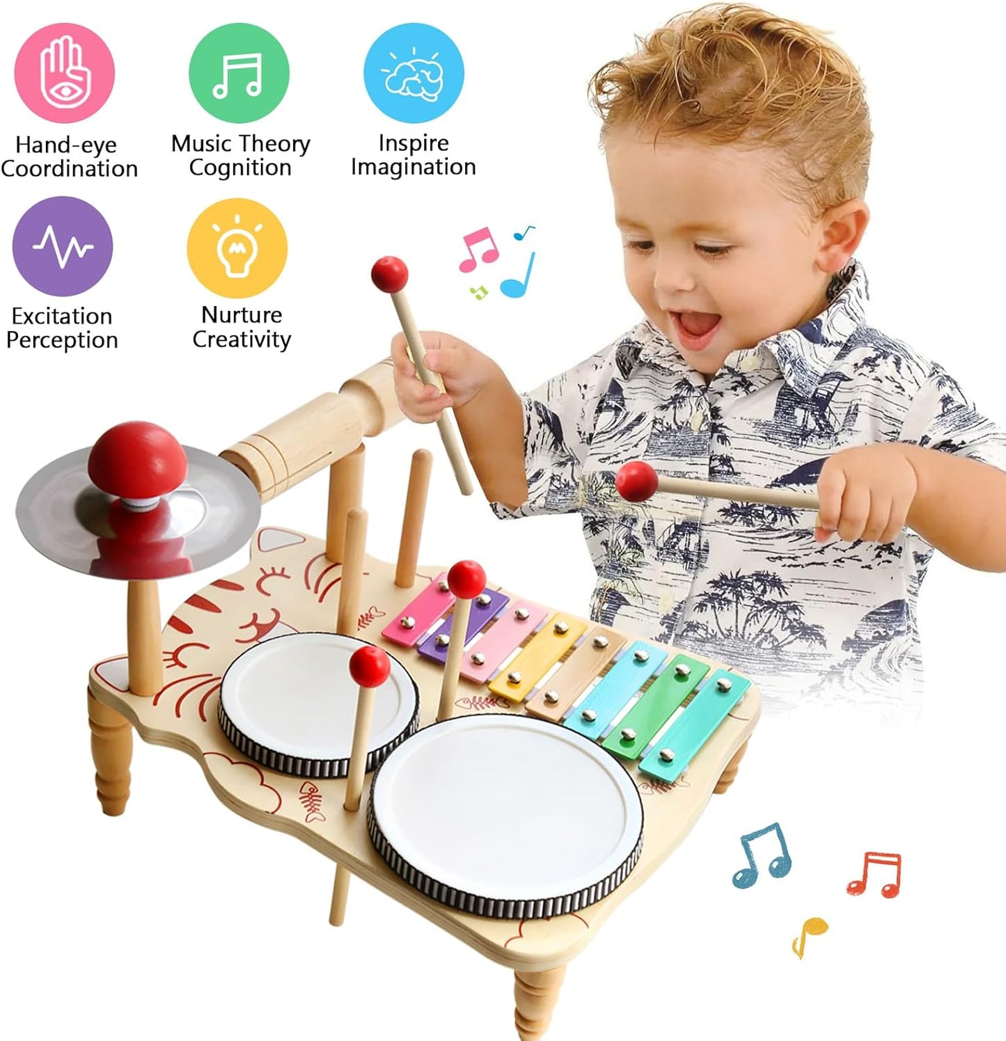 Kids Drum Set -5 in 1 Musical Instruments for Toddlers, Baby Percussion Instruments Preschool Educational Toys, Xylophone Tambourine Birthday Gifts for Boys and Girls(Big Kids Drum Set)