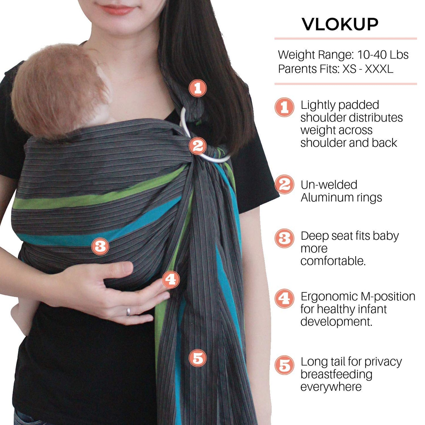 Ring Sling Baby Carrier, Soft Linen Cotton Baby Sling Carrier Newborn to Toddler, Baby Wrap Carrier for Plus Size Parents, Perfect Shower Gift, Grey