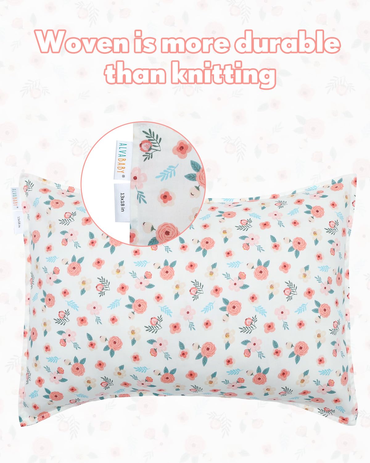 ALVABABY Toddler Pillowcases 2 Pack Organic Cotton Kids Pillow Cover Fit 13"x 18" or 12"x24" Envelope for Girl Boy Sleepy Travel