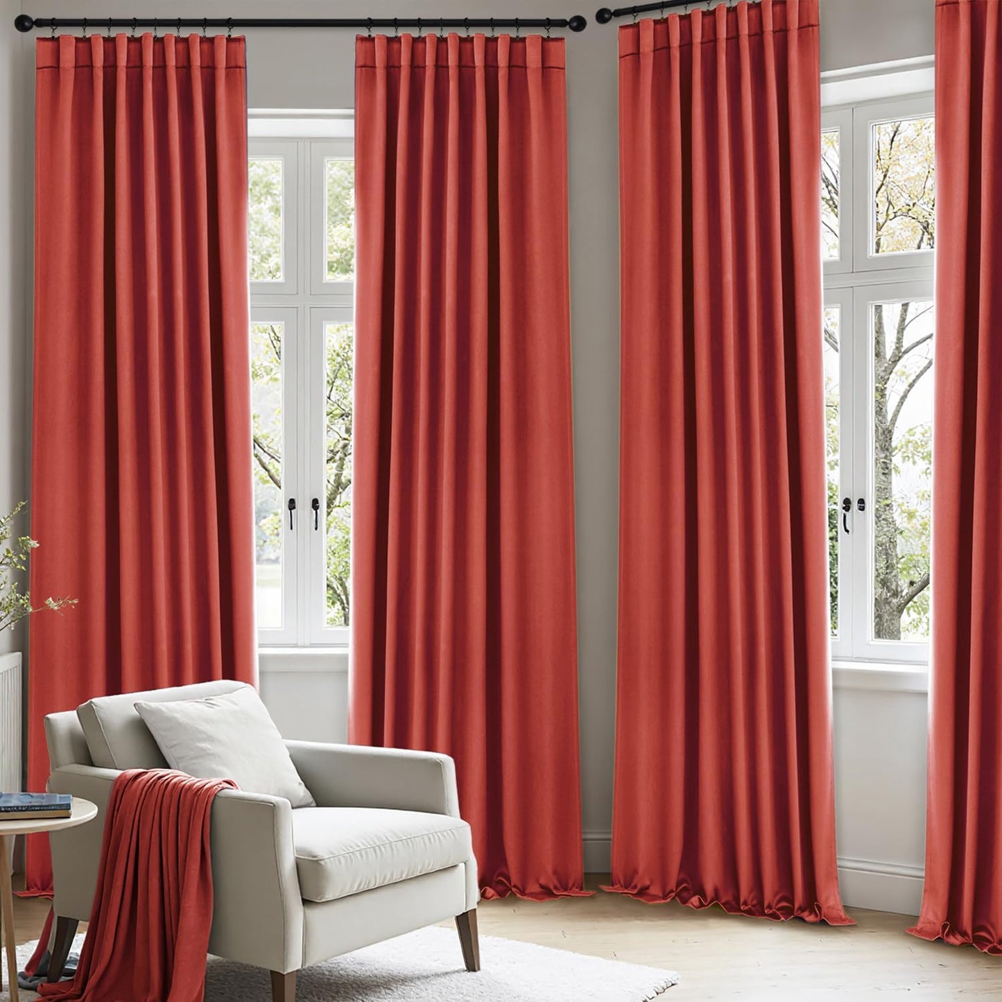 ANRODUO Back Tab Blackout Curtains for Bedroom Living Room, Rod Pocket Pinch Pleated Thermal Insulated Room Darkening Curtains 63 Inches Long 2 Panels, Burnt Orange, 42 x 63 Inch