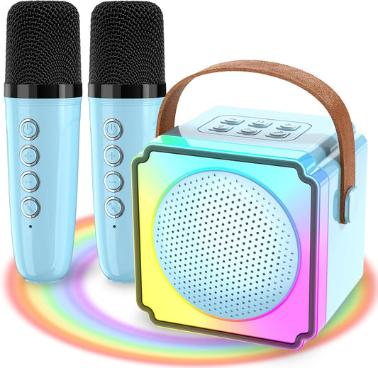 Mini Karaoke Machine for Kids Adults, Portable Bluetooth Speaker with 2 Wireless Microphones, Birthday Toys for Girls Ages 4 5 6 7 8 9 10 11 12+ Years Old Toddler