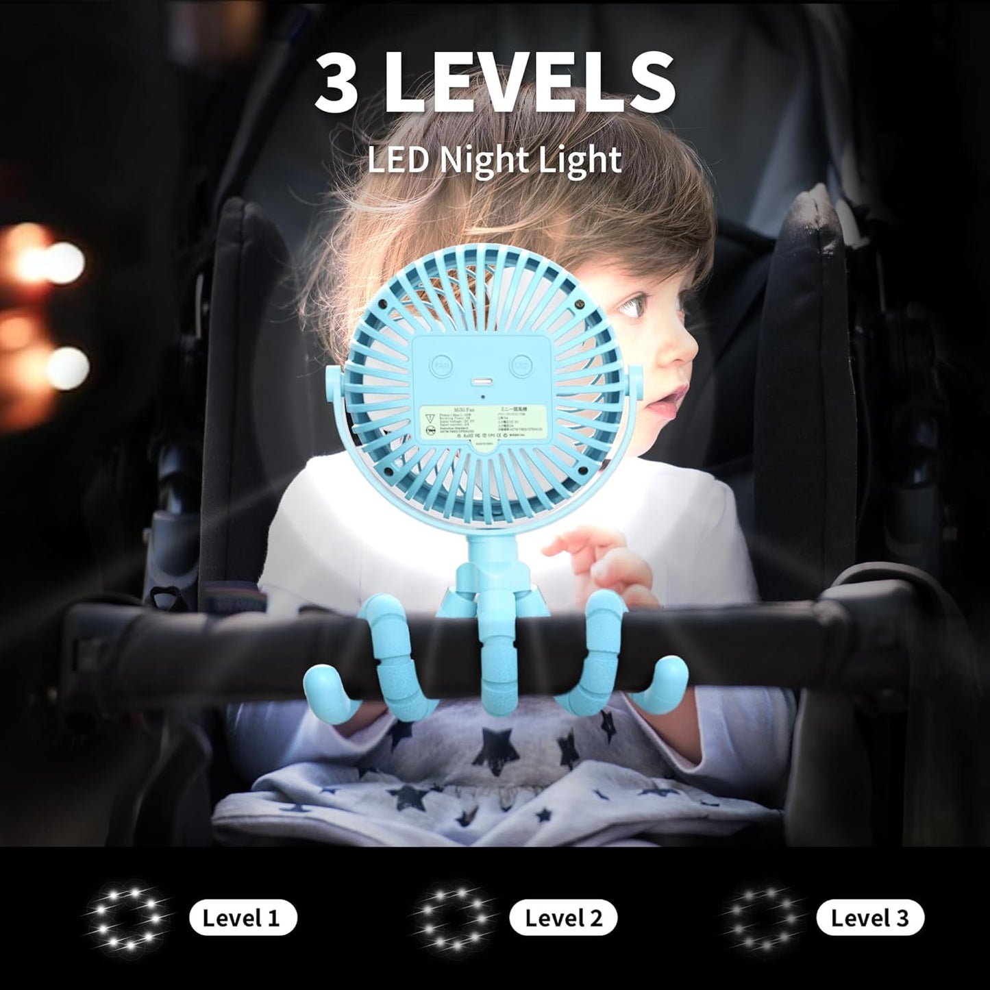 AMACOOL Battery Operated Stroller Fan Flexible Tripod Clip On Fan with 3 Speeds and Rotatable Handheld Personal Fans for Car Seat Crib Bike Treadmill (Blue)