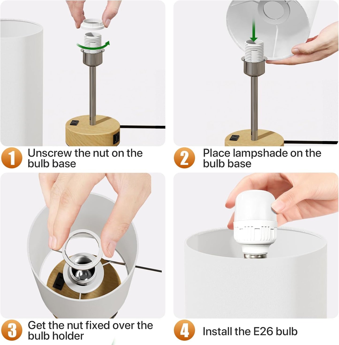KPQ Small Bedside Lamp Touch Control Table Lamp with USB A+C Charging Ports & AC Outlet 3-Way Dimmable Nightstand Lamp with Linen Fabric Shade for Bedroom Living Room