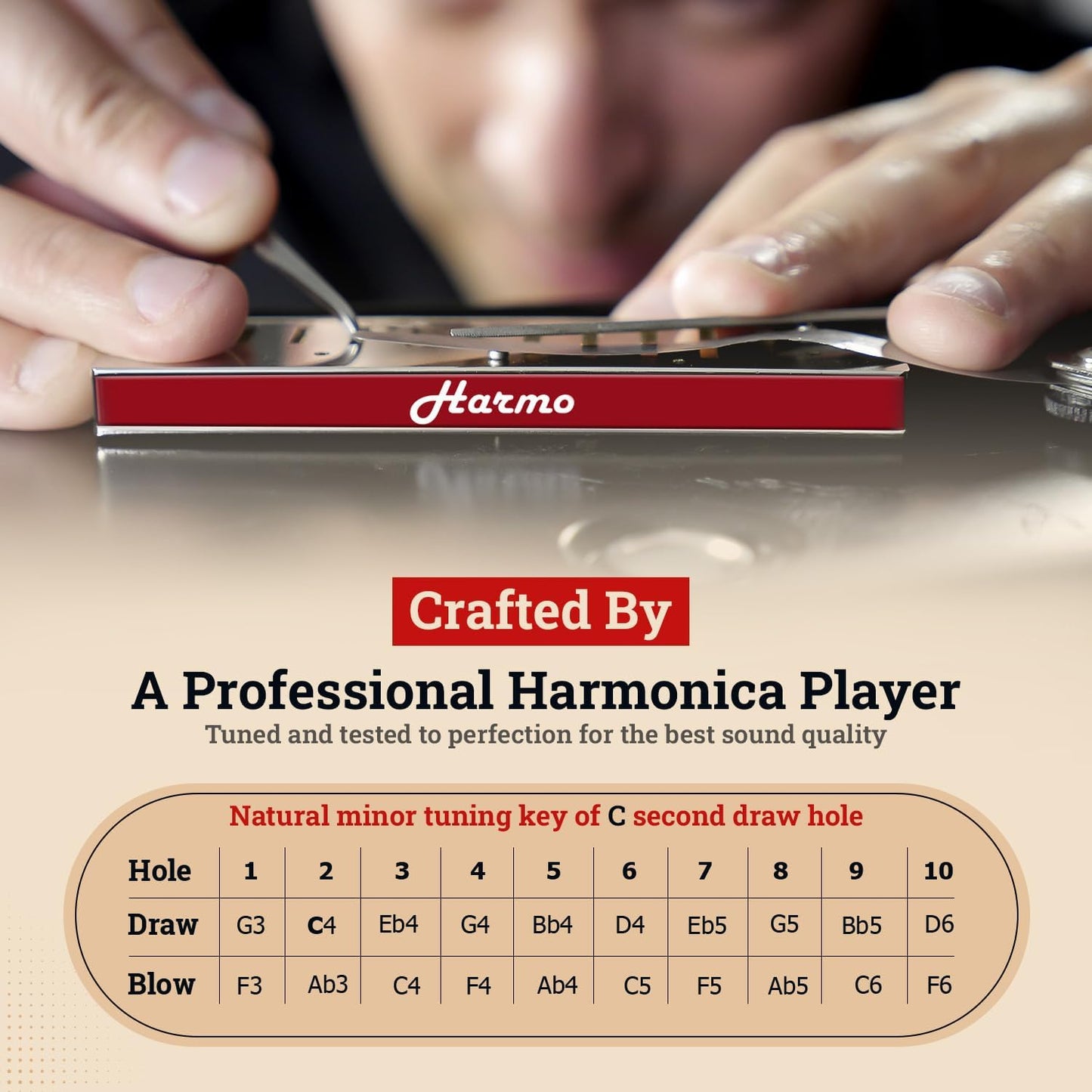 Harmo Polar Natural Minor Harmonica Key of G - Specialized for Natural Minor Blues, Jazz, Rock, Folk, & Pop, Mouth Organ With Case, Phosphor Bronze Reeds, Harmonica for Beginners & Professionals