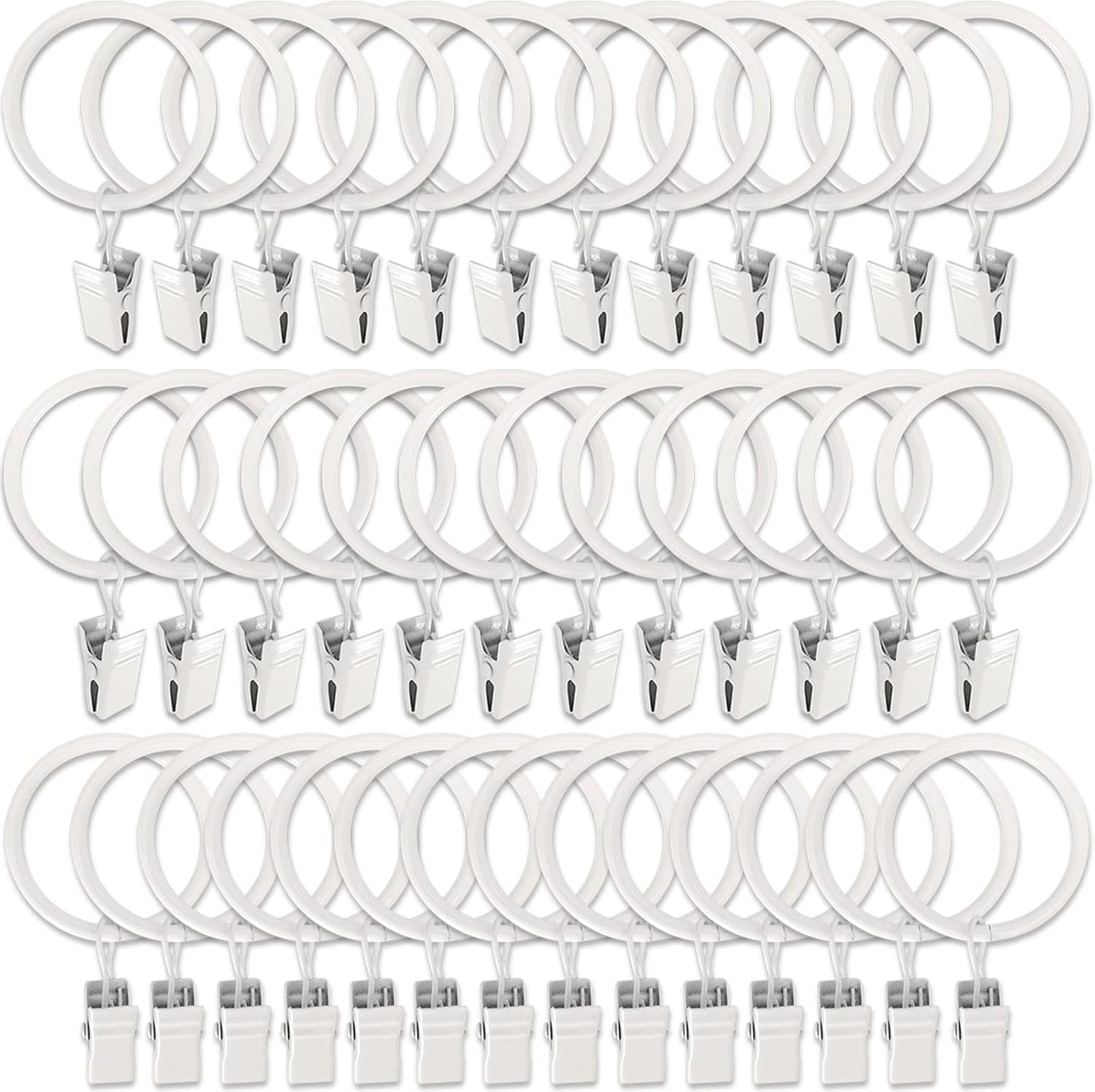 40 Pack White Curtain Rings with Clips, Curtain Hooks Hangers Clip Rings for Hanging Drapes Bows Hat, Drapery Rings 1.5 in I D, Fits up to 1.2 in Diameter Curtain Rod.