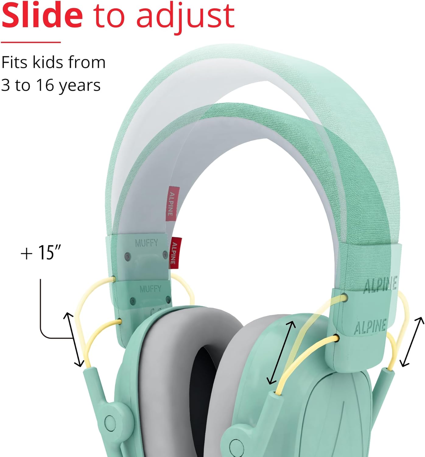 Alpine Muffy Kids - Hearing Protection - CE & ANSI Certified - Adjustable for Ages 3-16 years - Noise Cancelling Headphones - 25dB Sound Reduction Ideal for Protection and Concentration Aid - Mint