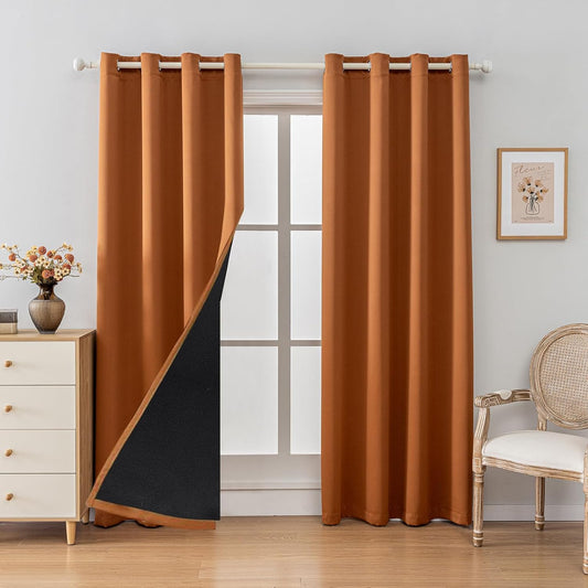 Anytime 100% Blackout Curtain Set, Thermal Insulated & Energy Efficiency Window Draperies for Guest Room, Full Shading Panels for Shift Worker and Light Sleepers（Orange, 2 Panels, 52W x 95L）