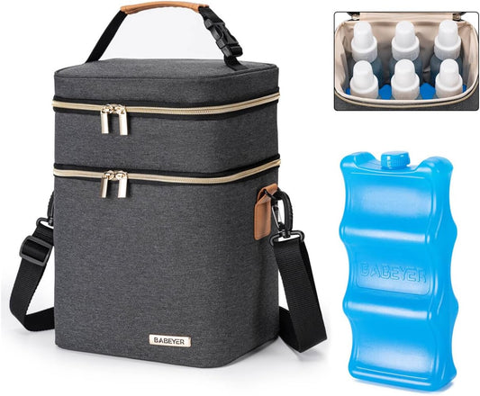 Breastmilk Cooler Bag with Ice Pack Fits 6 Baby Bottles Up to 9 Ounce