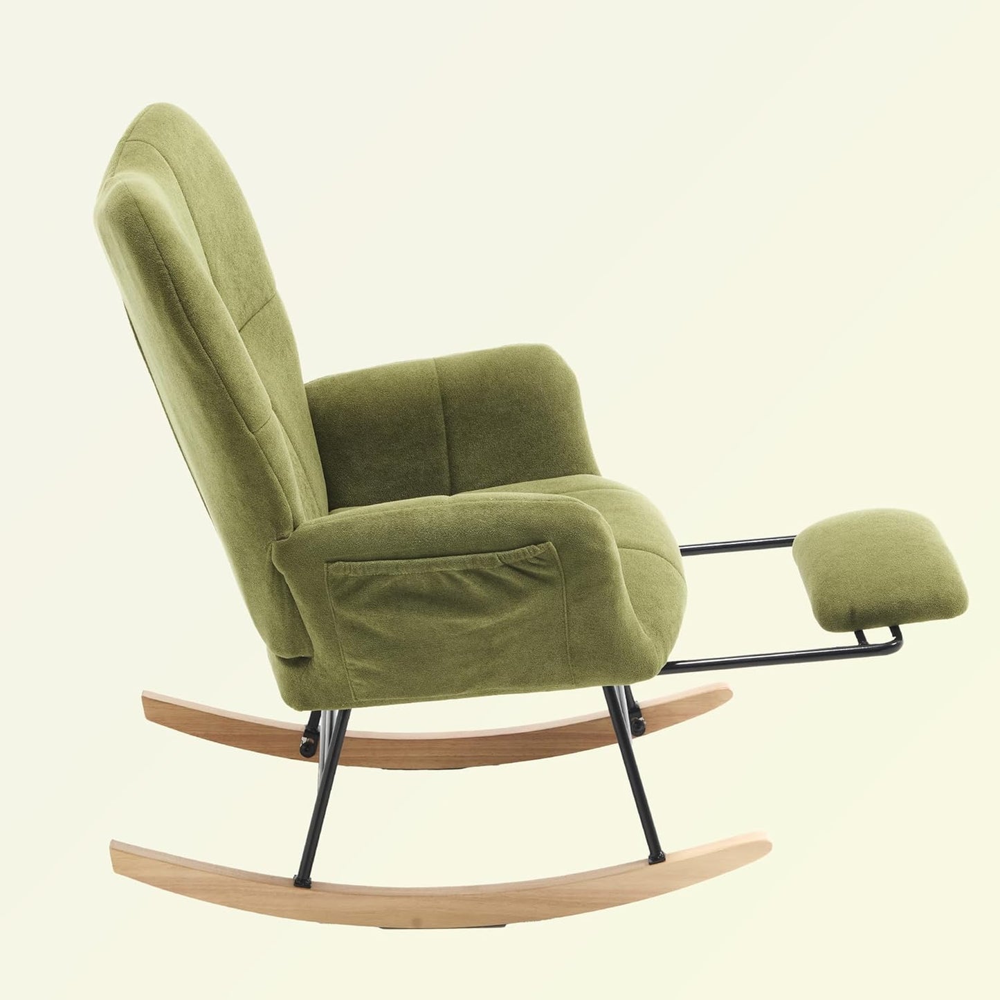 KEEZY Rocking Chair Nursery,Upholstered Glider Chair Padded Seat with High Backrest,Reading Chair,Armchair Comfy Side Chair for Living Room Bedroom Offices (Green)