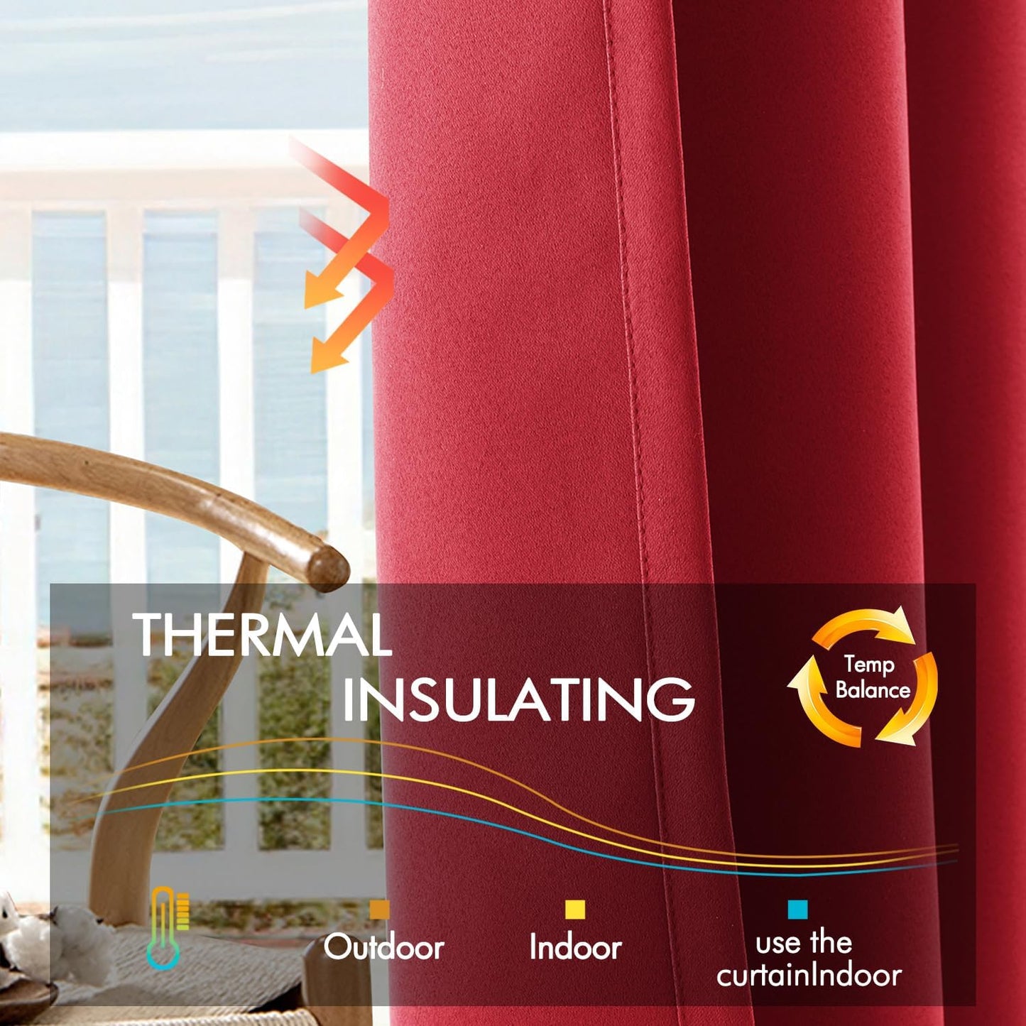 ANRODUO Back Tab Blackout Curtains for Bedroom Living Room, Rod Pocket Pinch Pleated Thermal Insulated Room Darkening Curtains 72 Inches Long 2 Panels, Red, 42 x 72 Inch