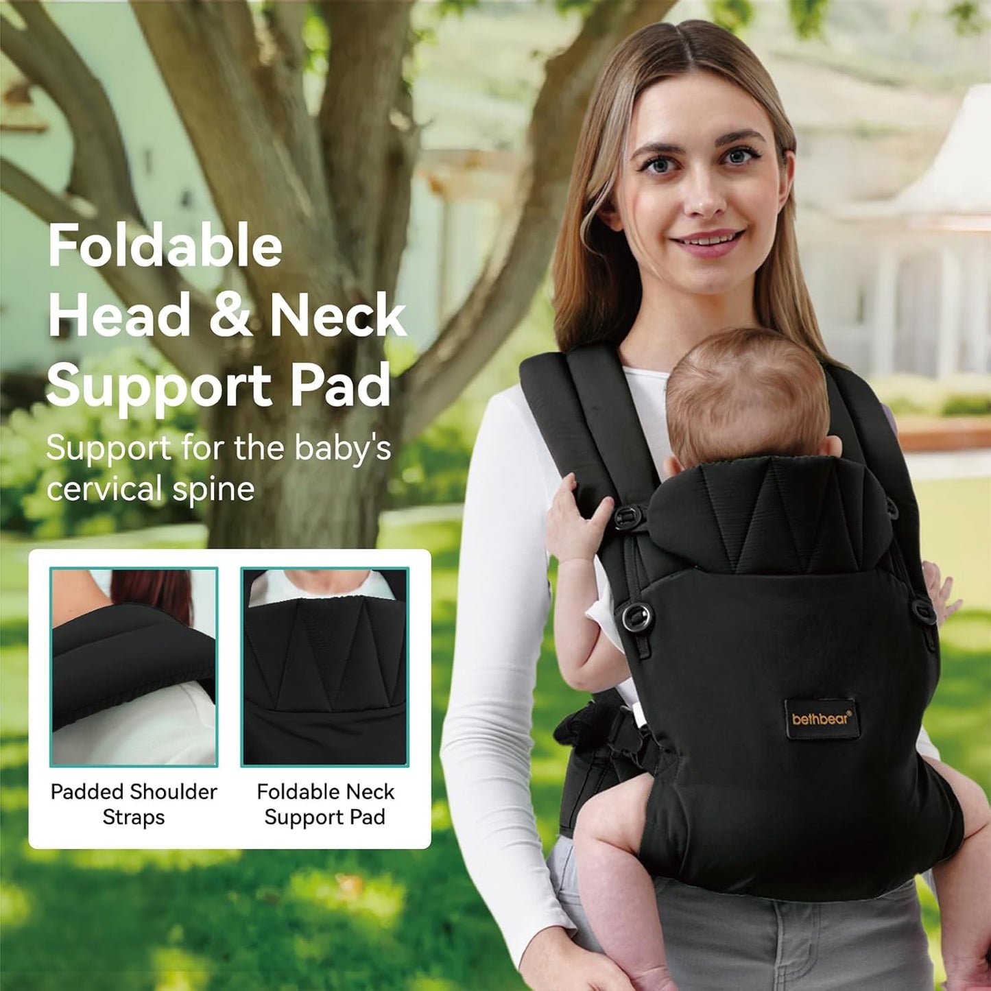 Baby Carrier Newborn to Toddler 7-45 lbs with Natural Material, Ergonomic Design,Versatile and Adjustable,Hands Free for Moms&Dads,Black