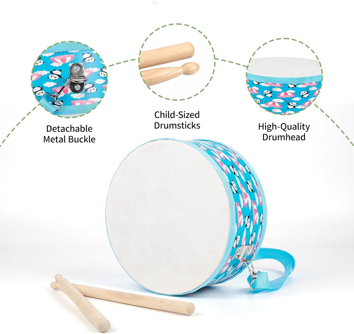 Kids Drum Set with Adjustable Strap: Toddler Musical Instrument for Ages 3-5, Wearable Drum Kit with Drumsticks, Educational Percussion Toy for Rhythm Music Development (Blue)